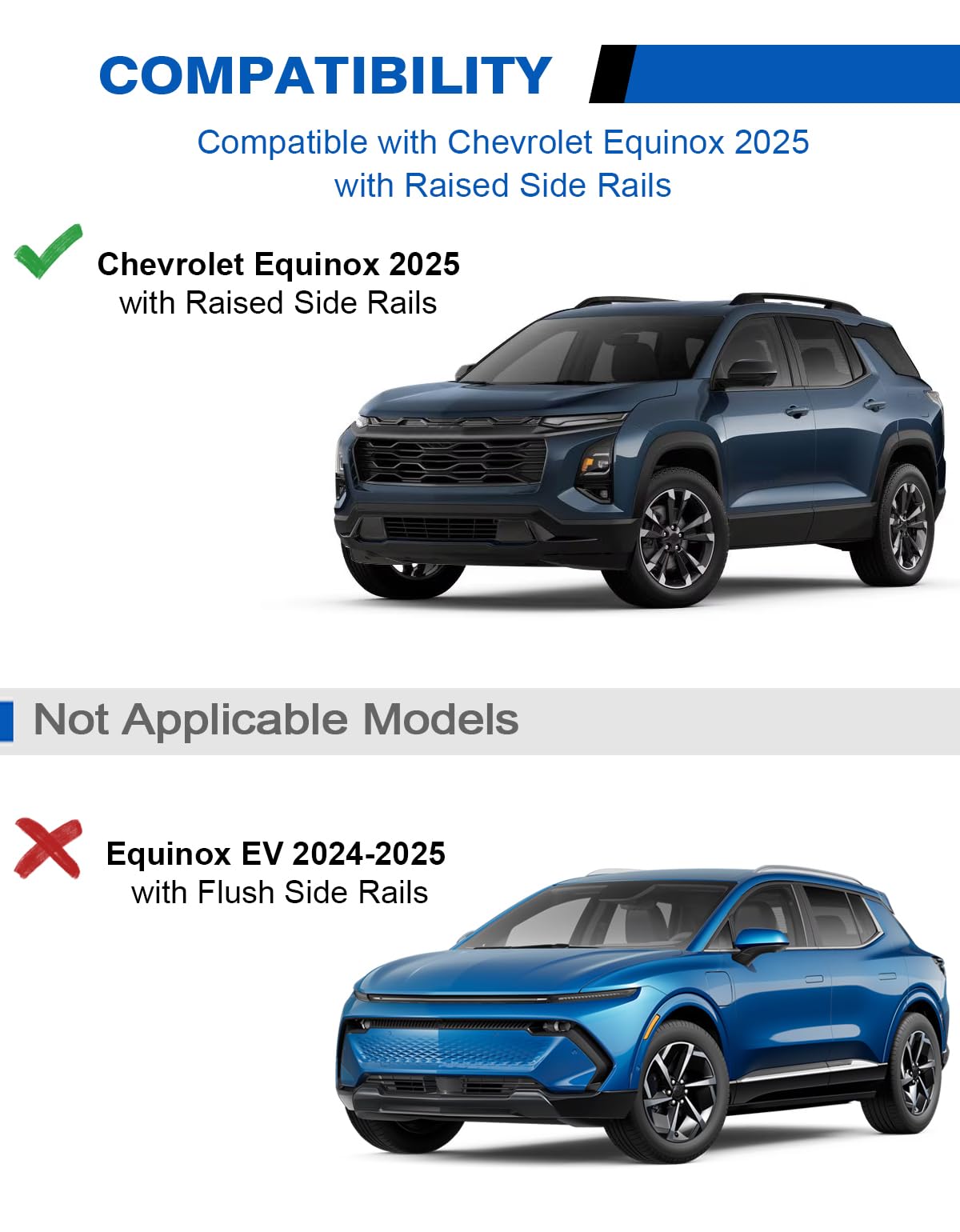 Lockable Roof Rack Cross Bars 260lbs Compatible with 2025 Chevy Chevrolet Equinox with Raised Side Rails 2025 (Not for EV)