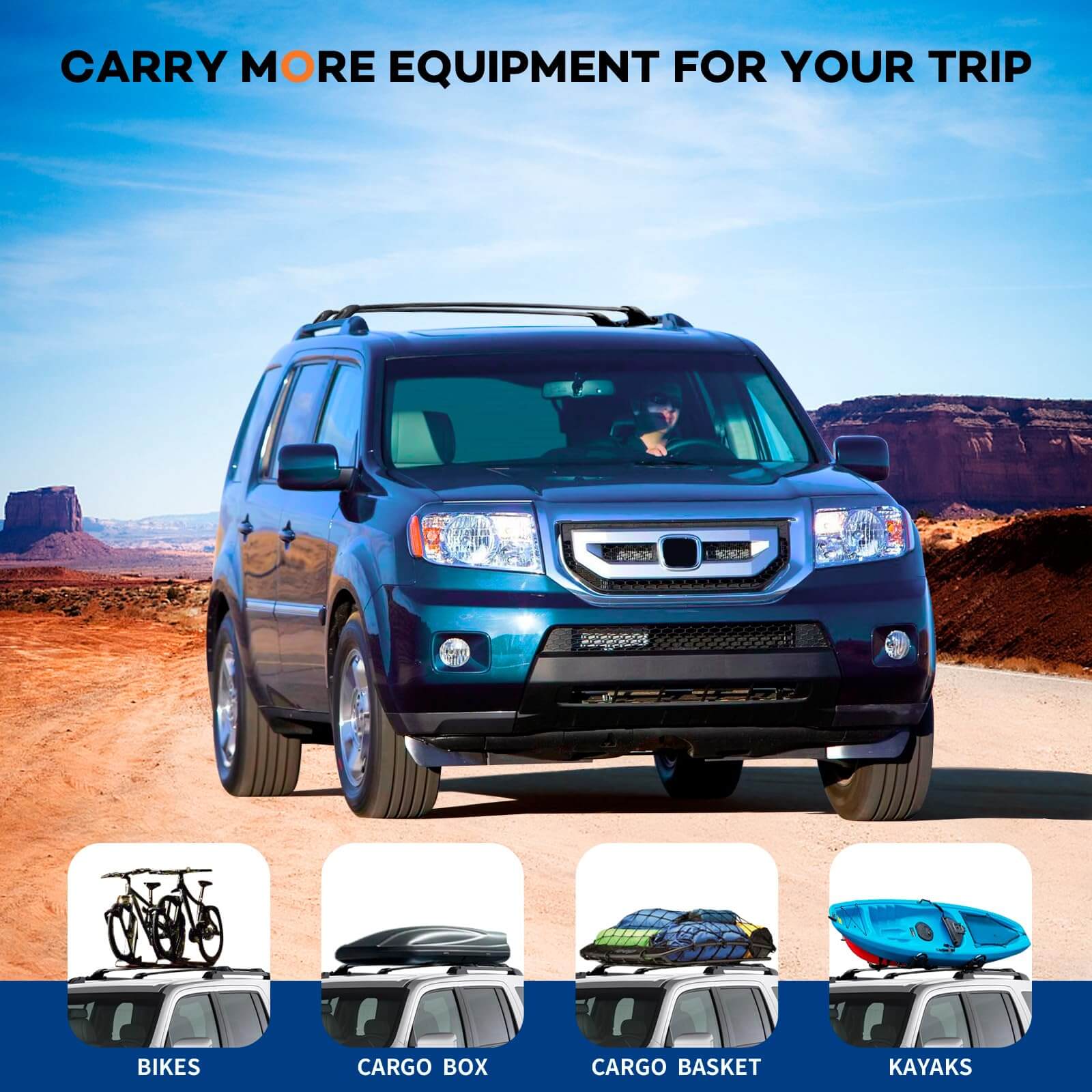 KINGGERI Roof Rack Cross Bars Compatible with Honda Pilot 2009-2015 with Side Rails