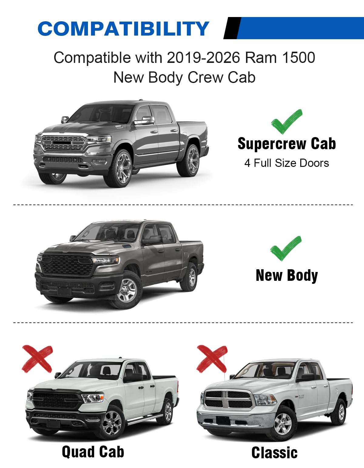 Under Seat Storage Box Compatible with 2019-2026 Dodge Ram 1500 crew cab (New Body Style),Upgraded Rear Truck Underseat Organizer Cargo Box