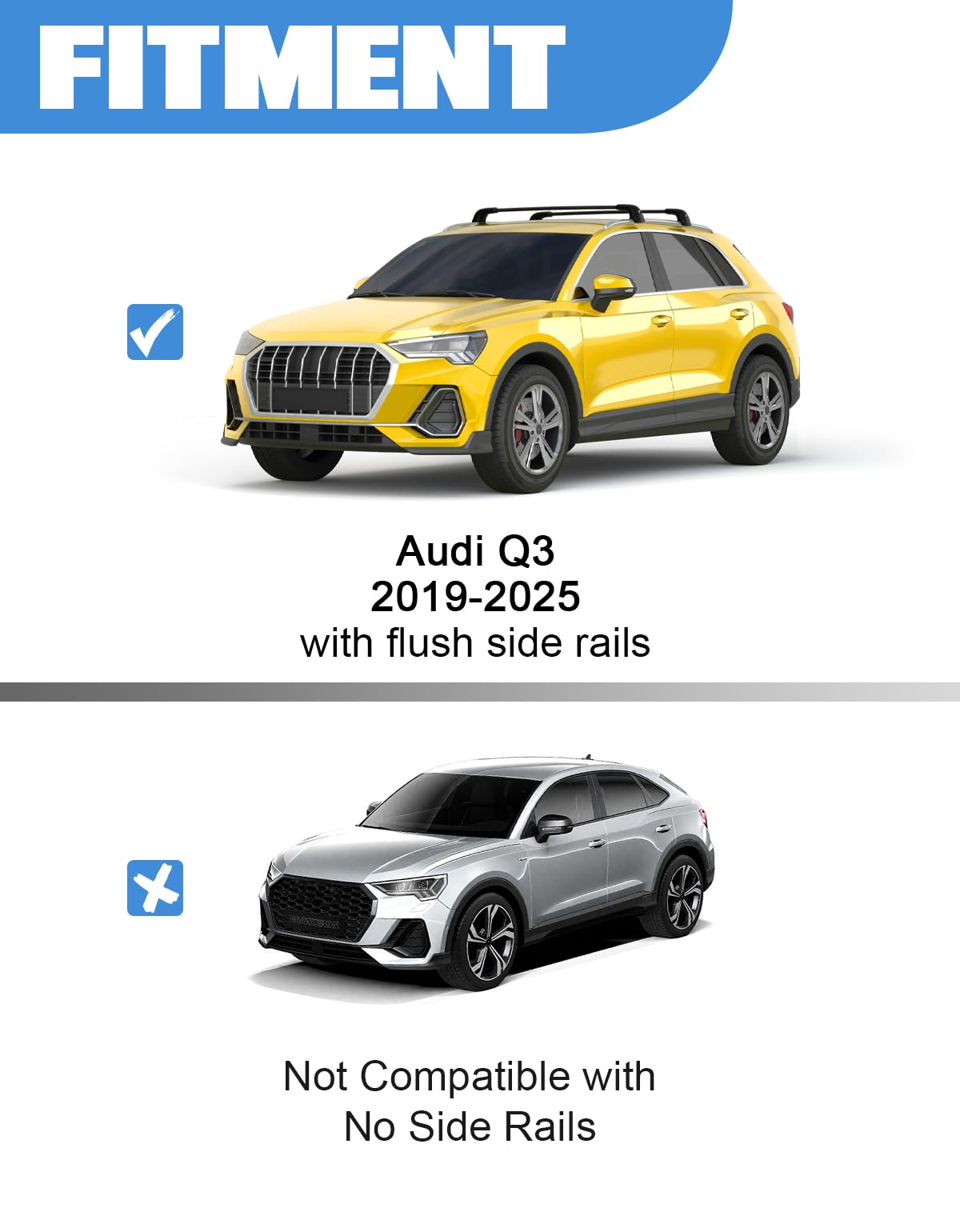 Lockable Roof Rack Cross Bars 220lb Compatible with Audi Q3 2019-2025