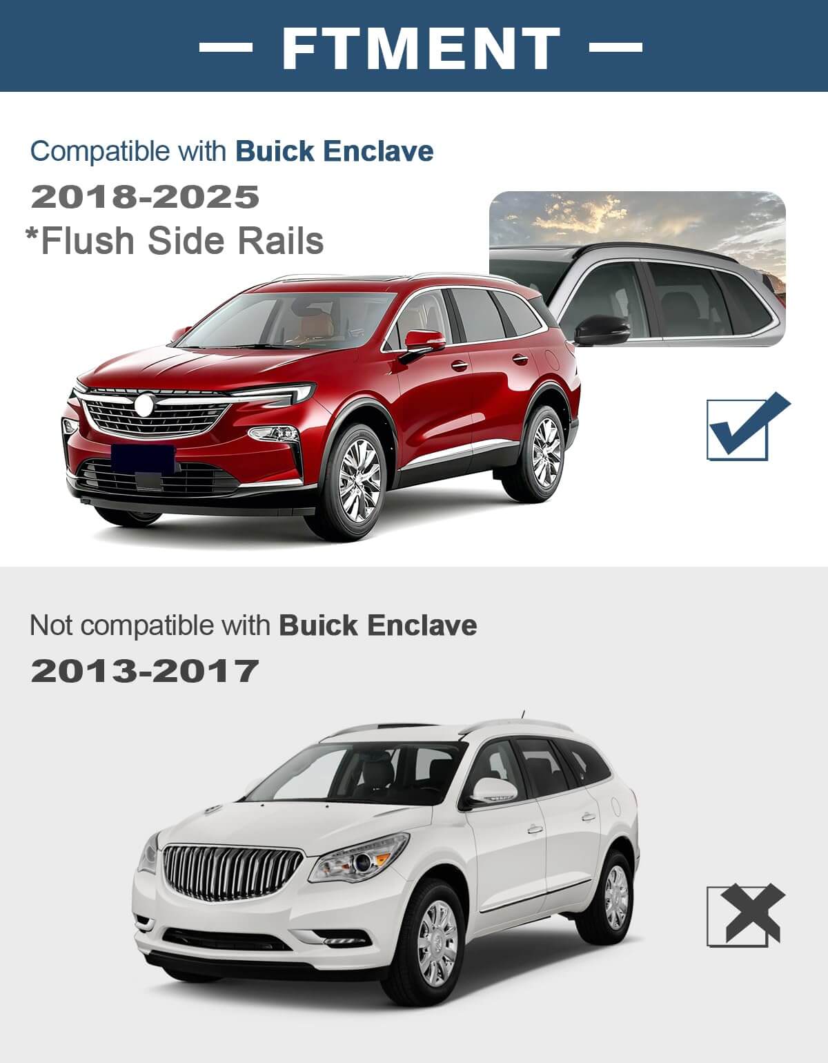 Roof Rack Cross Bars 220lbs Compatible with Buick Enclave 2018-2024 (with Flush Side Rails)