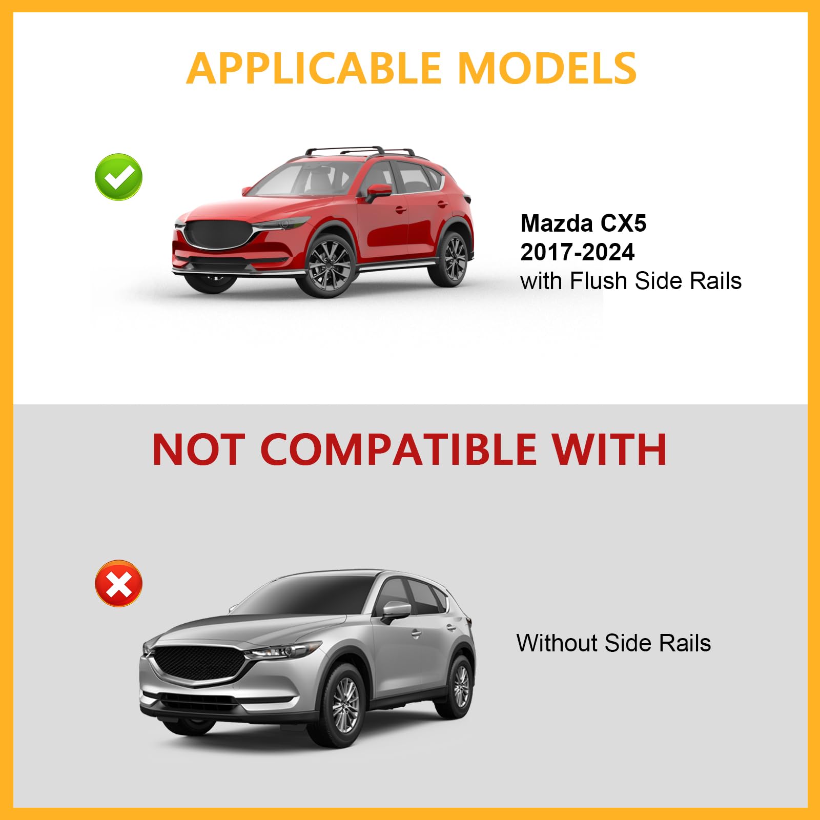Lockable Roof Rack Cross Bars 220lbs Compatible with Mazda CX5 CX-5 2017 2018 2019 2020 2021 2022 2023 2024 2025