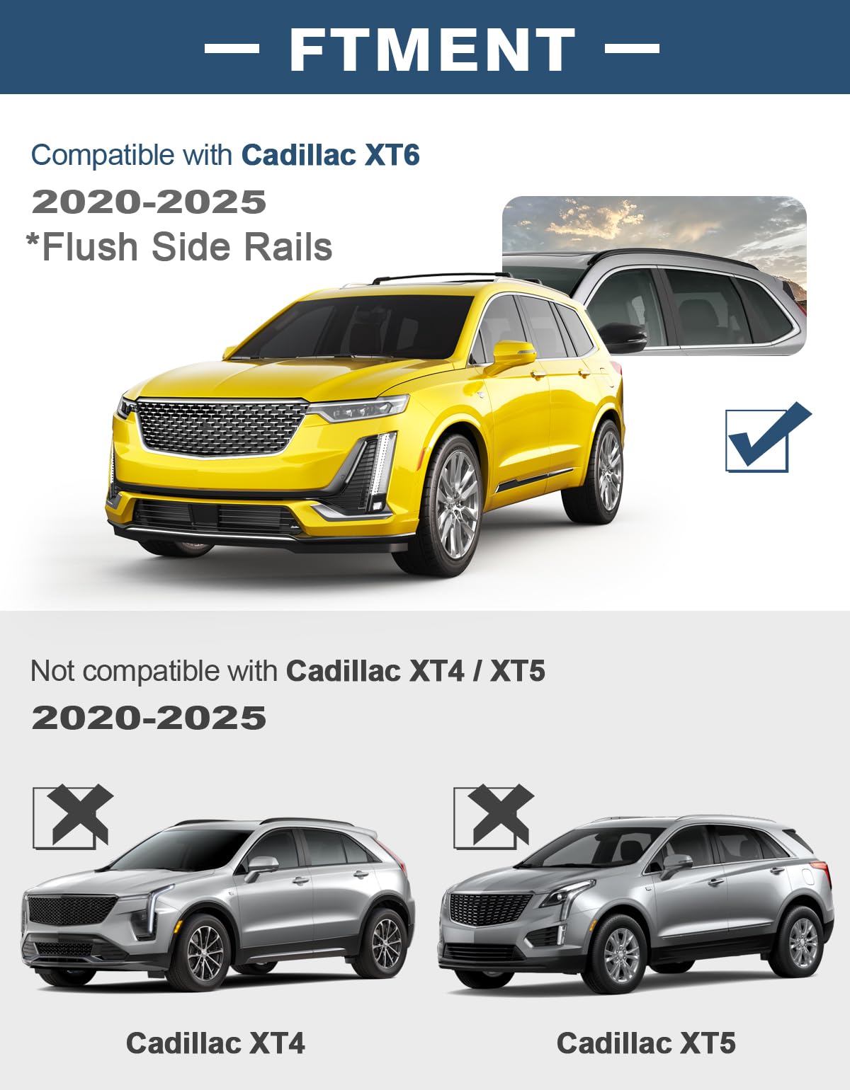 Roof Rack Cross Bars 220lbs Compatible with Cadillac XT6 2020-2025, Heavy Duty All-Metal Aluminum Crossbar