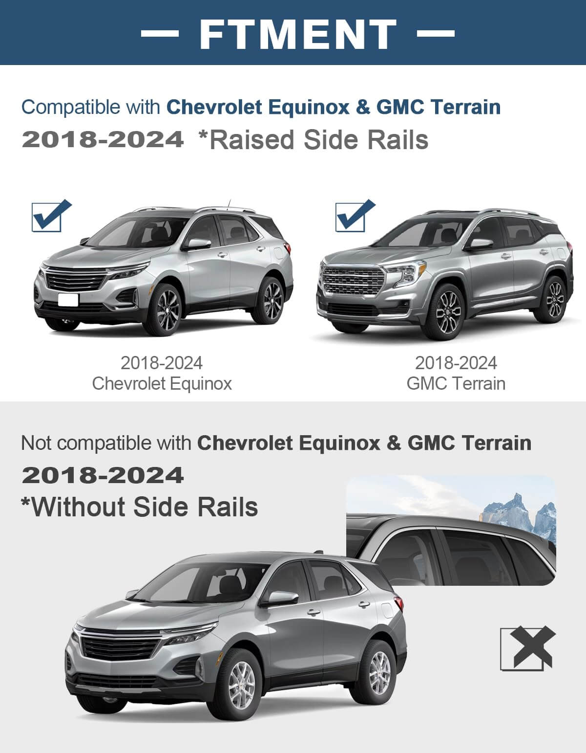 Roof Rack Cross Bars 220lbs Compatible with 2018-2024 Chevy Chevrolet Equinox & GMC Terrain (Not for EV), All-Metal Aluminum Heavy Duty Crossbar