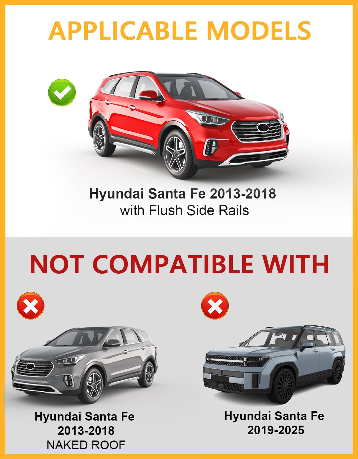 220lbs Lockable Roof Rack Cross Bars Compatible with Hyundai Santa Fe 2013 2014 2015 2016 2017 2018 (with Flush Side Rails)