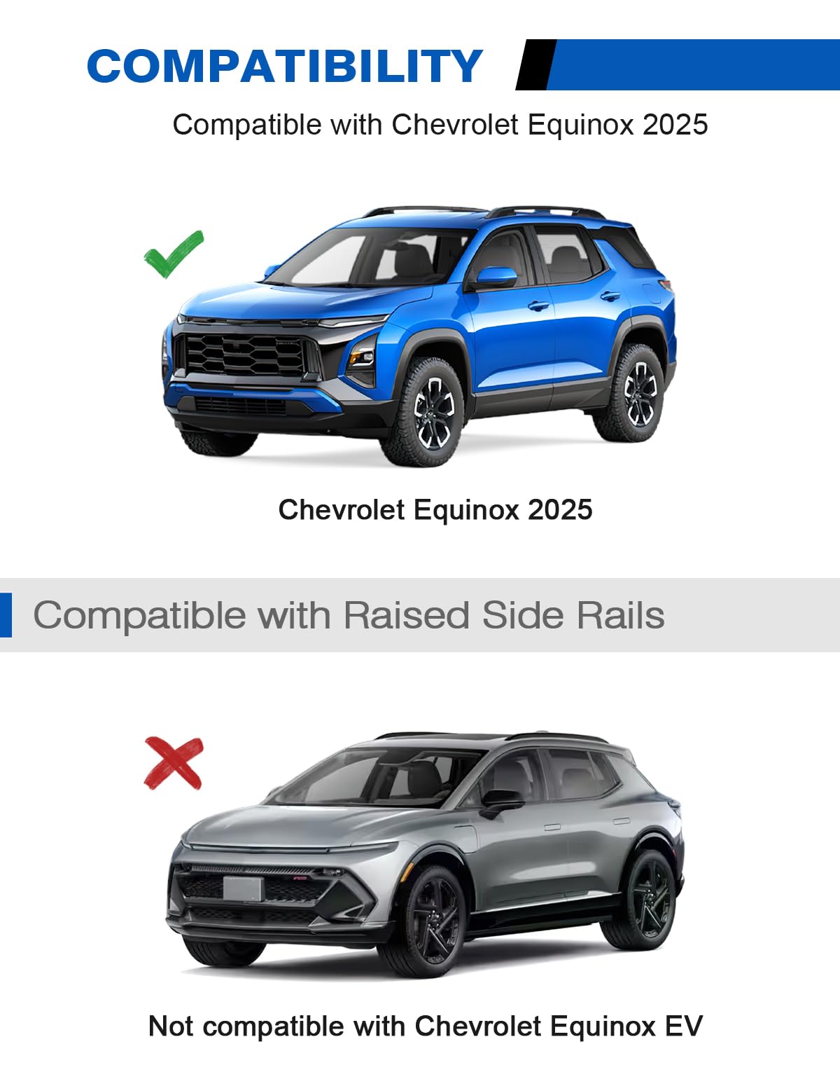 220lbs Roof Rack Cross Bars Compatible with 2025 Chevy Chevrolet Equinox with Raised Side Rails (Not for EV)