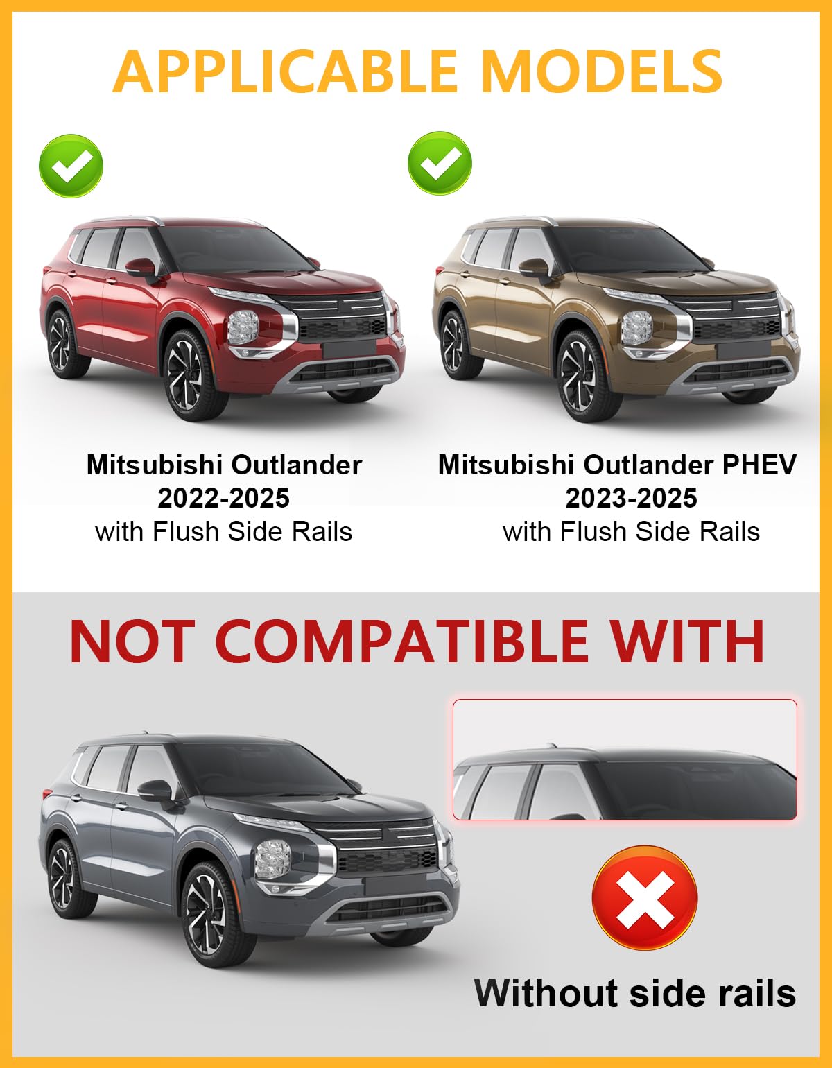 Lockable 220lb Roof Rack Cross Bars Compatible with Mitsubishi Outlander 2022-2025 & Outlander PHEV 2023-2025 (with Flush Side Rails)
