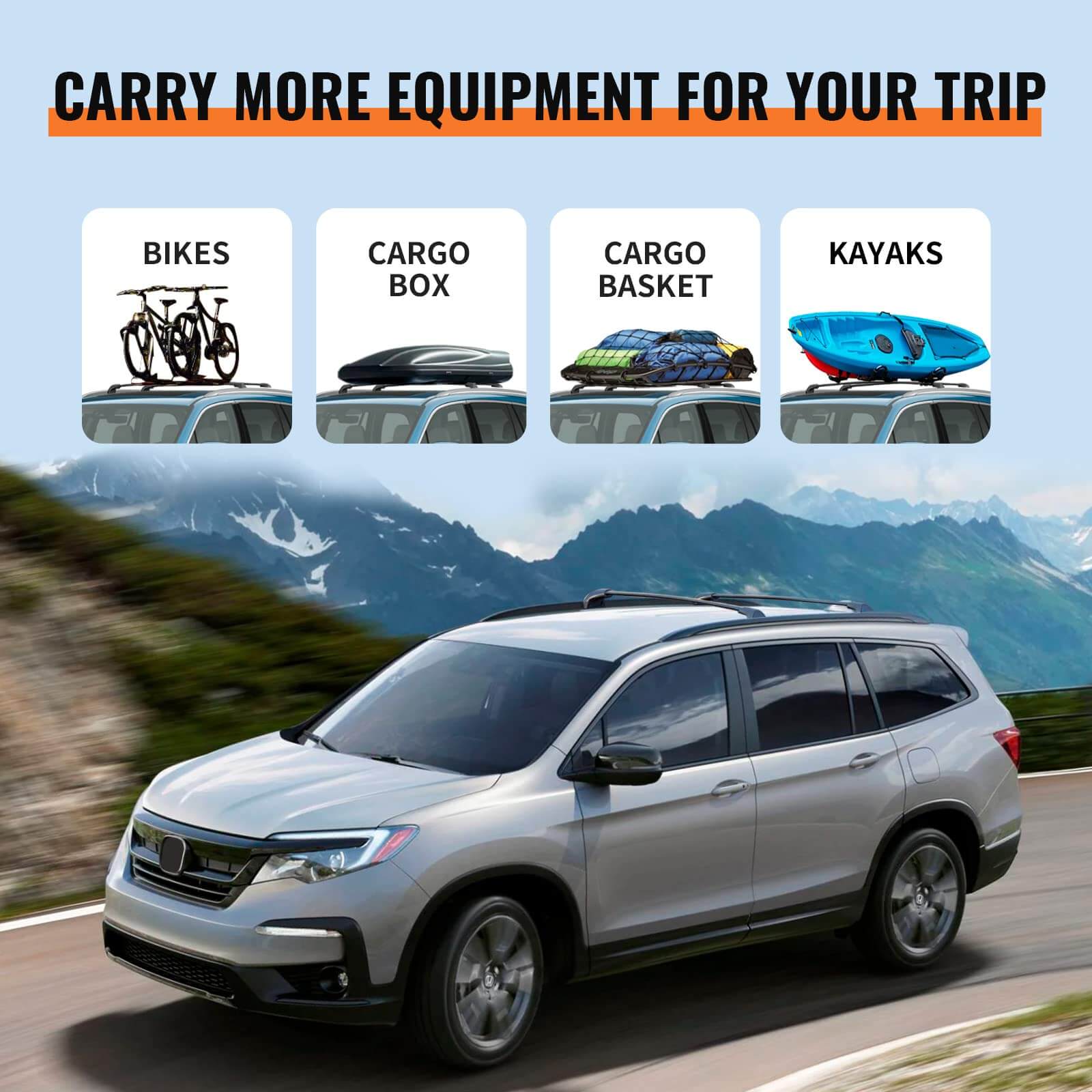 KINGGERI Roof Rack Cross Bars Compatible with Honda Pilot 2016-2022 with Flush Rails, Heavy Duty Aluminum