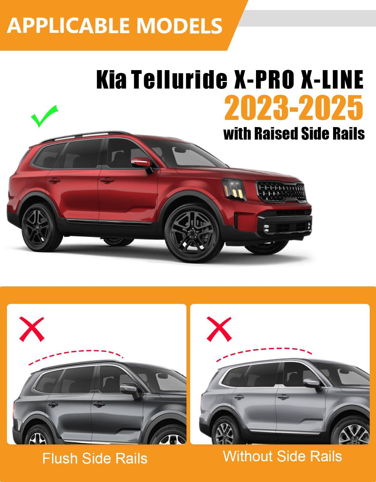 KINGGERI Lockable 260LBS Roof Rack Cross Bars Fit for Kia Telluride X-PRO X-LINE 2023-2025 (with Raised Side Rails)