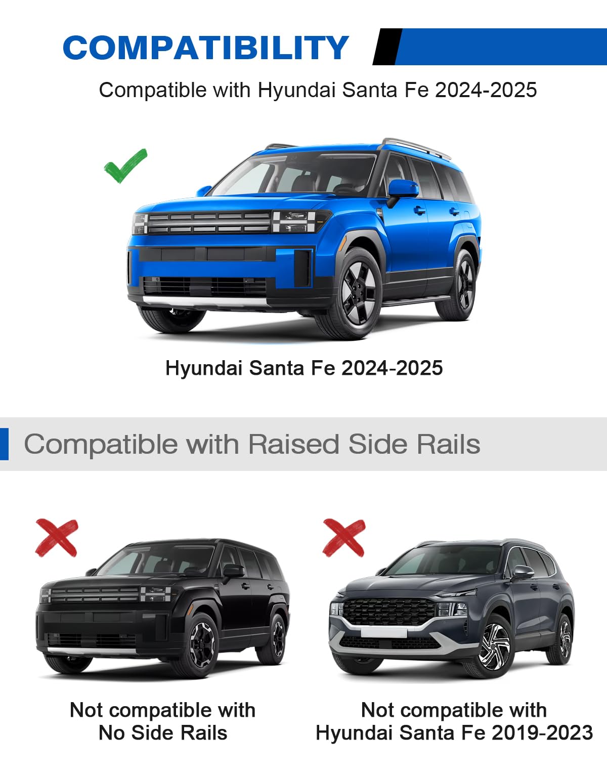 Lockable Roof Rack Cross Bars 220lbs Compatible with Hyundai Santa Fe 2024 2025
