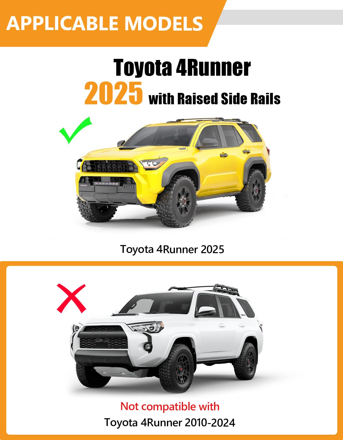 KINGGERI Lockable 220LBS Roof Rack Cross Bars Fit For Toyota 4Runner 2025 2026 with Raised Side Rails