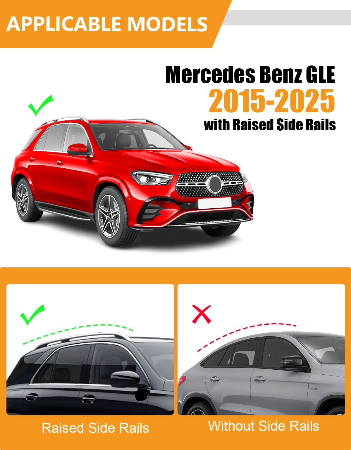 220lbs Lockable Roof Rack Cross Bars Compatible with Mercedes Benz GLE 2015-2025 with Raised Side Rails