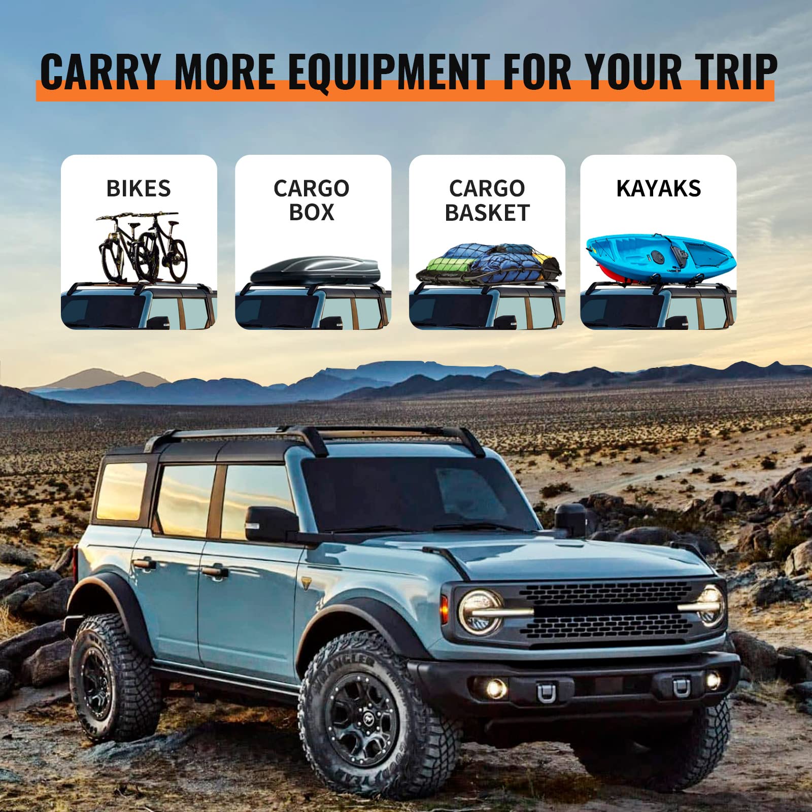 Roof Rack Cross Bars Kit Compatible with Ford Bronco 2021-2025, Hard TOP 2Door & 4Door, Aluminum Crossbars