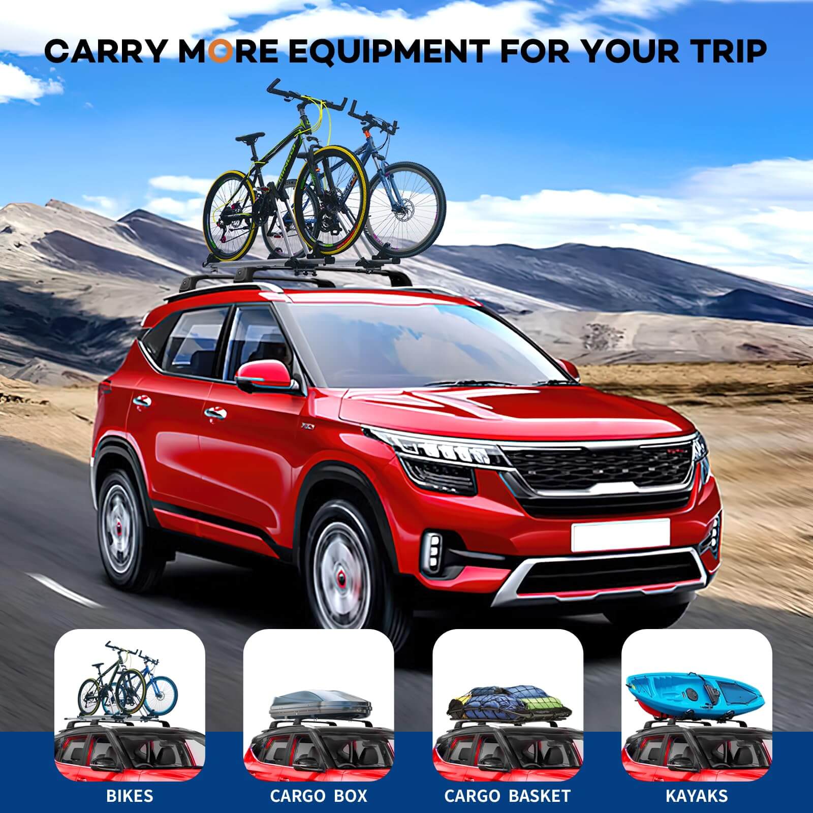 KINGGERI 260lbs Roof Rack Cross Bars Fit For 2021-2025 Kia Seltos S/SX/EX, Heavy Duty Aluminum Roof Rails Crossbars