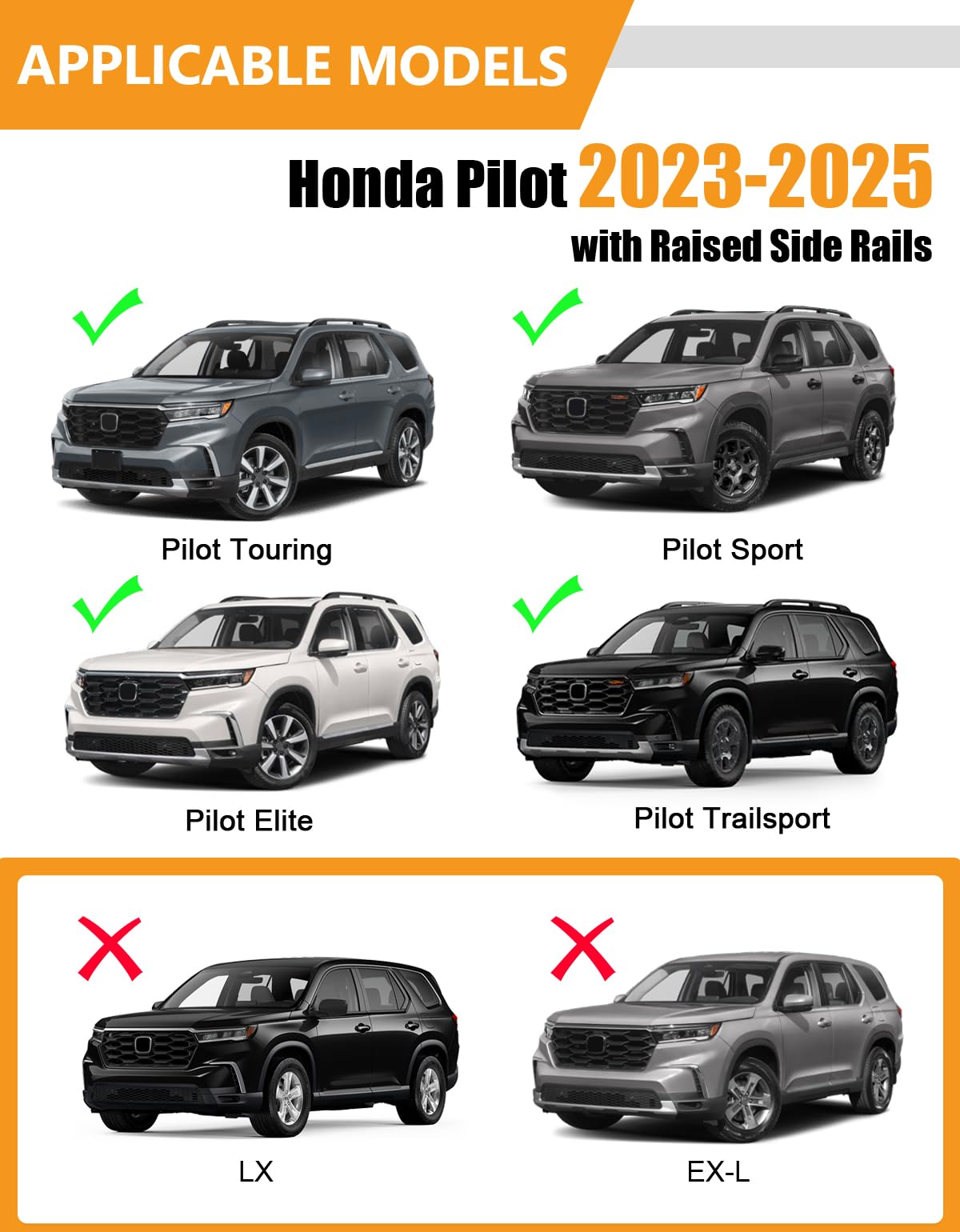 KINGGERI 260lbs Roof Rack Cross Bars Fit for Honda Pilot 2023-2025 Sport TrailSport Touring Elite (Not for LX & EX-L)