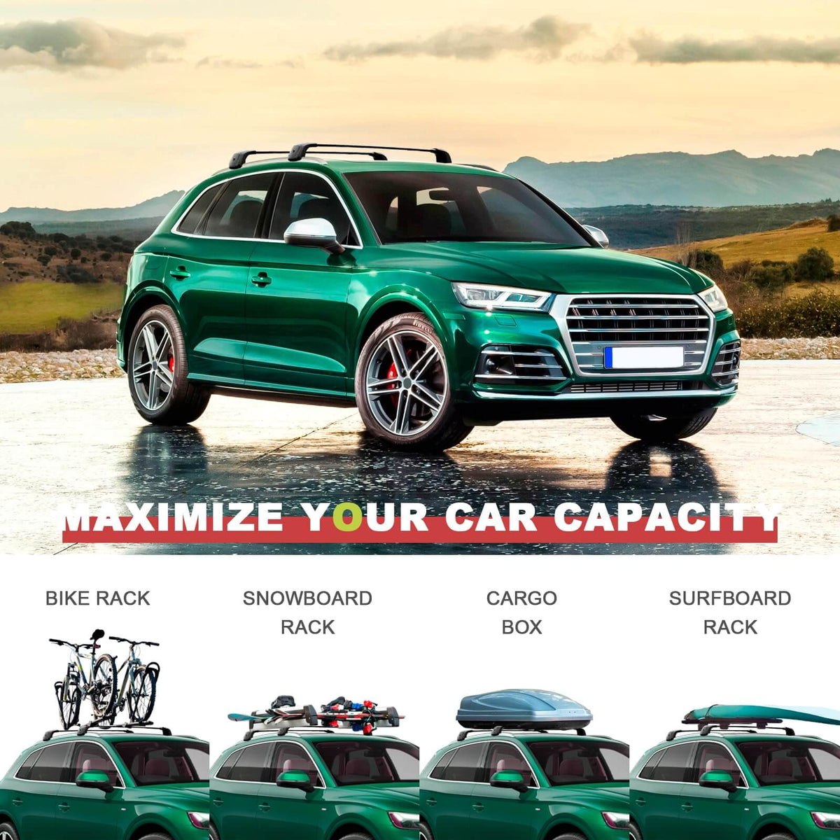 KINGGERI Heavy Duty 260lbs Roof Rack Cross Bars Fit for Audi Q5 2018-2025,Anti-Theft Lockable Aluminum