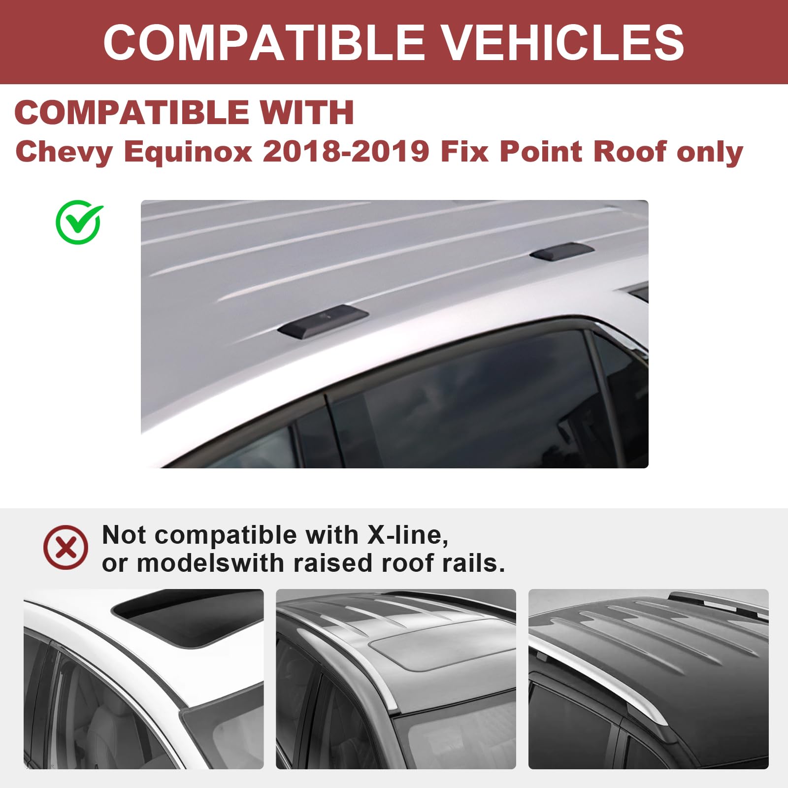 KINGGERI Lockable 260lbs Roof Rack Cross Bars Compatible with Chevrolet Equinox 2018 2019 (Roof Rails with Fixed Point)