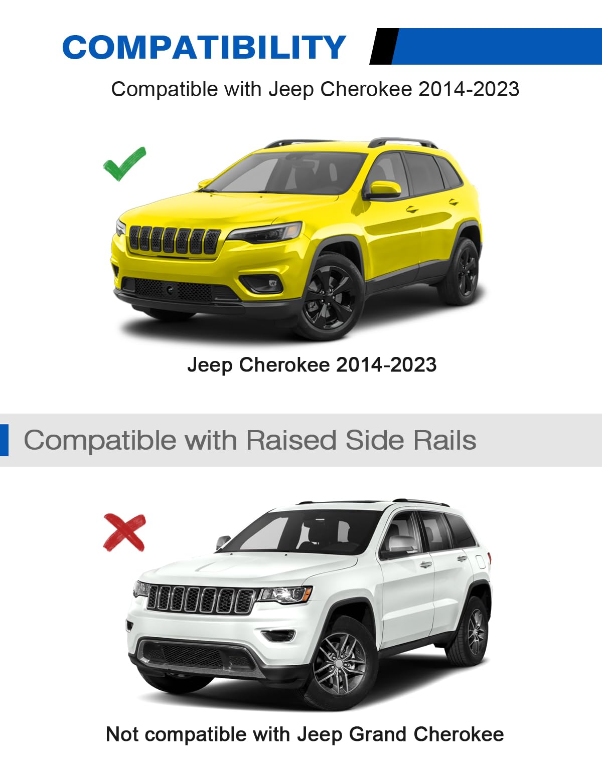 Lockable Roof Rack Cross Bars 220lbs Compatible with Jeep Cherokee 2014-2023