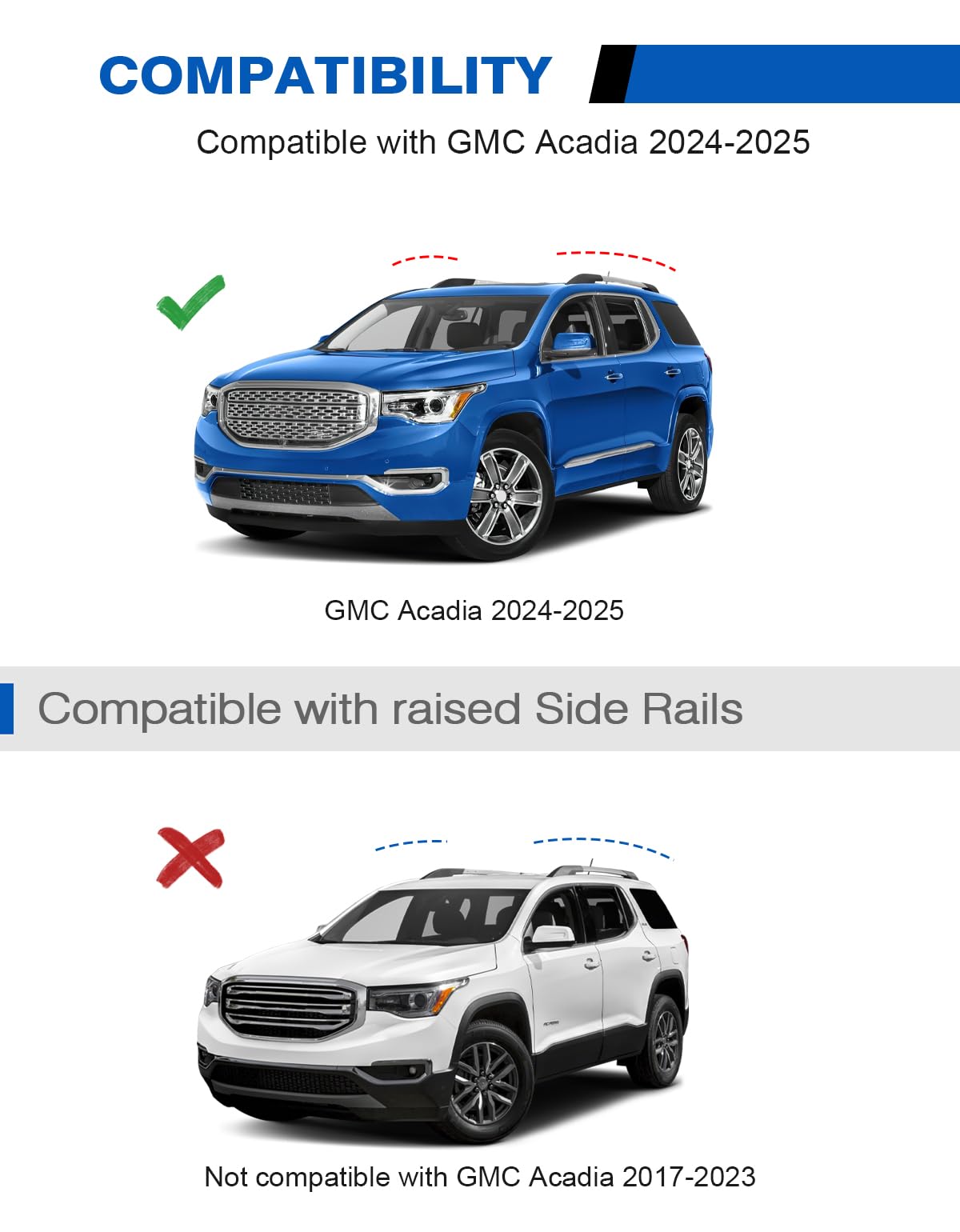 KINGGERI 220lbs Roof Rack Cross Bars Compatible with GMC Acadia 2024 2025 (with Side Roof Rails)