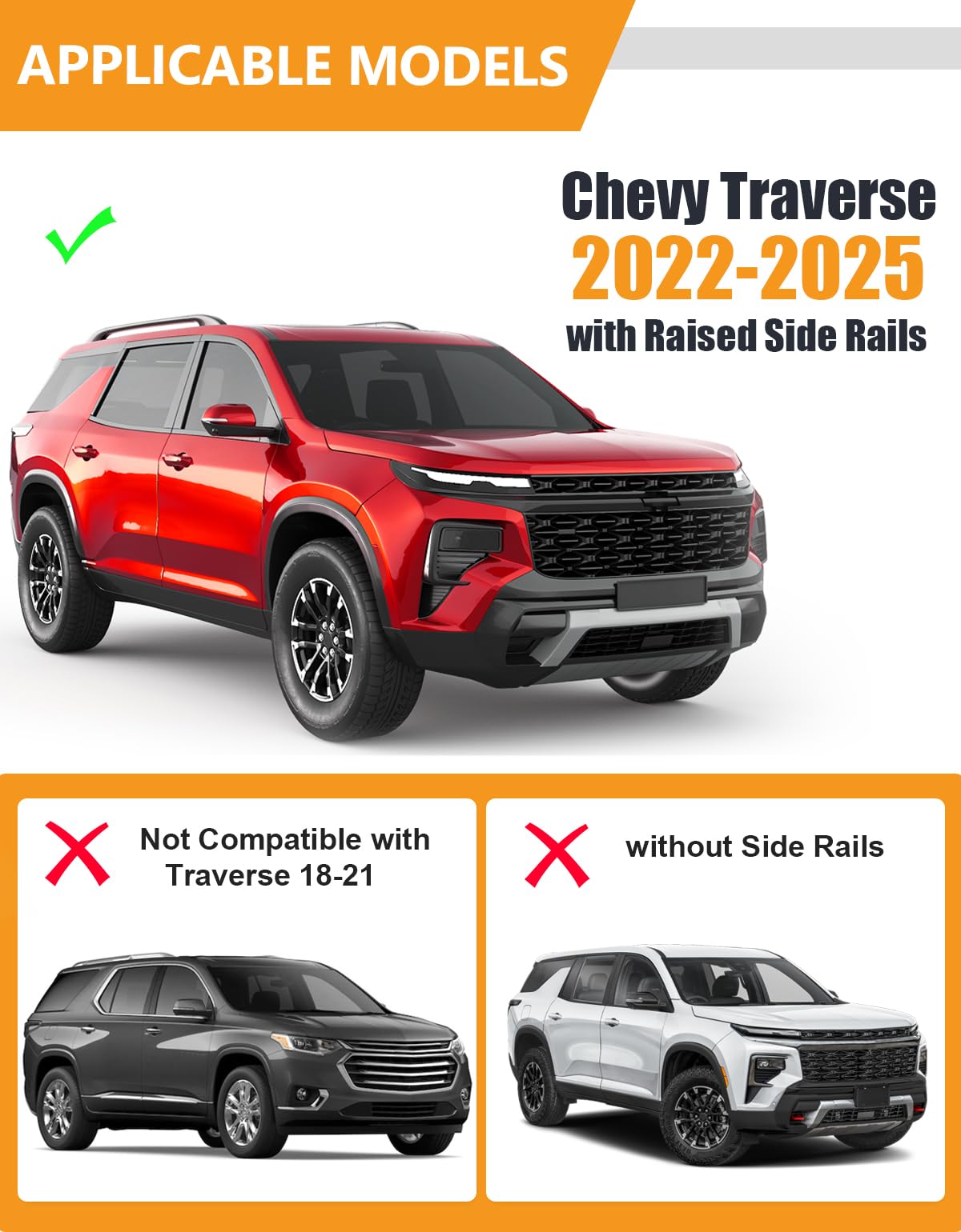 220lbs Lockable Roof Rack Cross Bars Compatible with Chevy Chevrolet Traverse 2022 2023 2024 2025 with Raised Side Rails