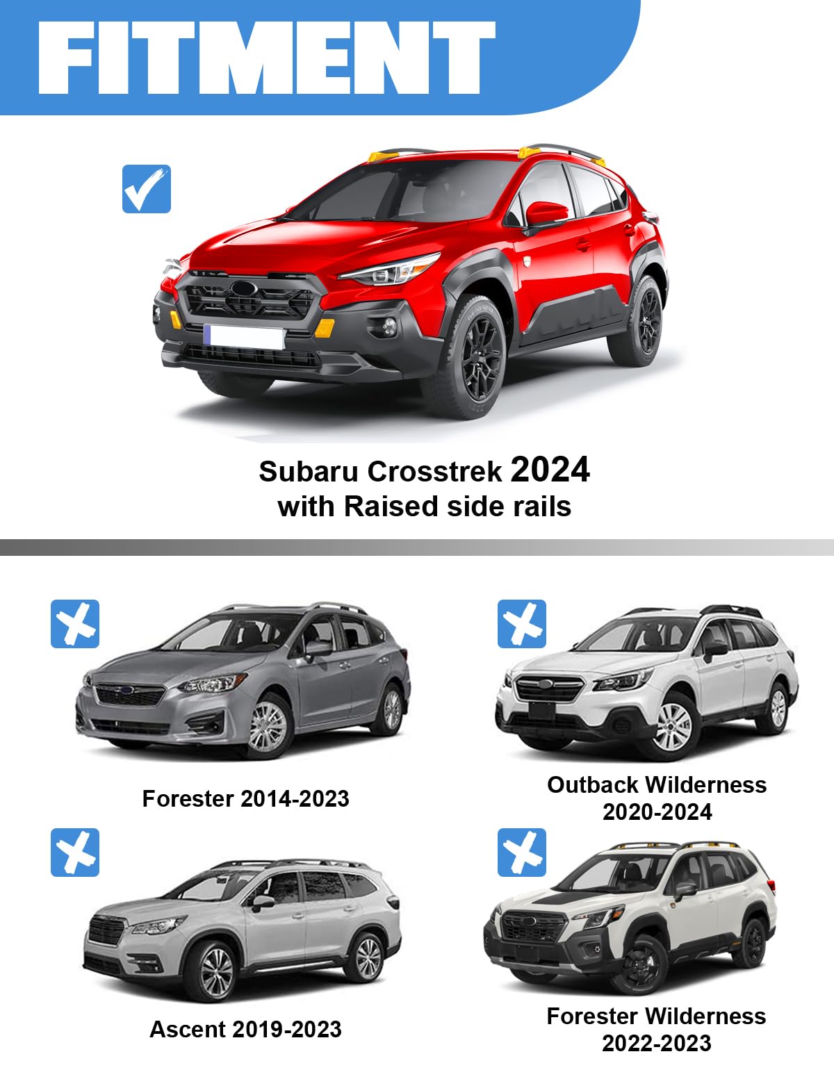 KINGGERI Roof Rack Cross Bars 260lbs Fit for Subaru Crosstrek 2024 2025 with Raised Rails (not for Wilderness)