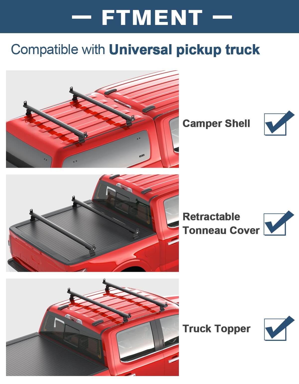 57" Universal Roof Ladder Rack for Van & Pickup Truck Cap & Topper, Roof Rack, 2 Bars, Heavy Duty Aluminum