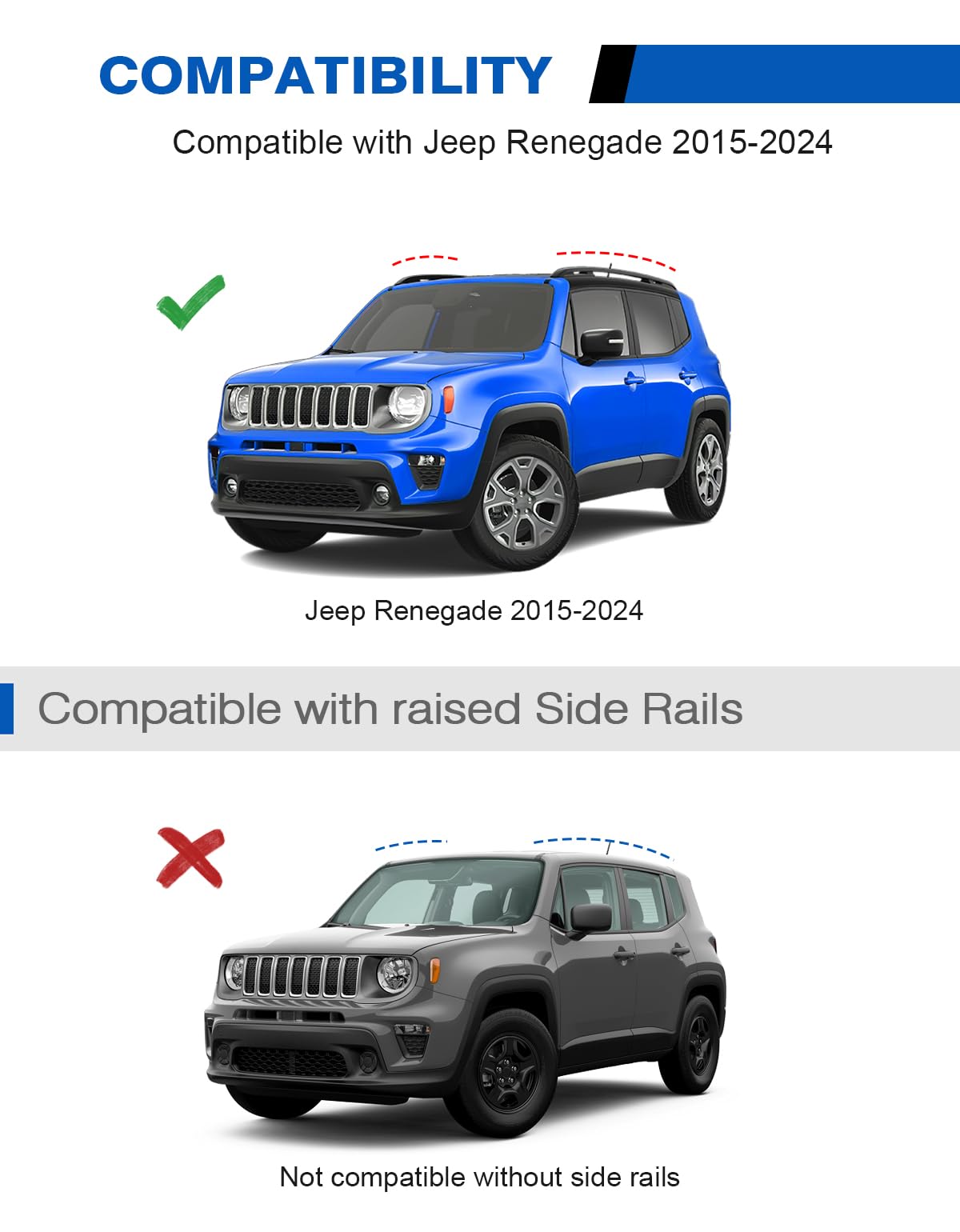 KINGGERI Lockable Roof Rack Cross Bars 220lbs Compatible with 2015-2024 Jeep Renegade (with Raised Side Rails)