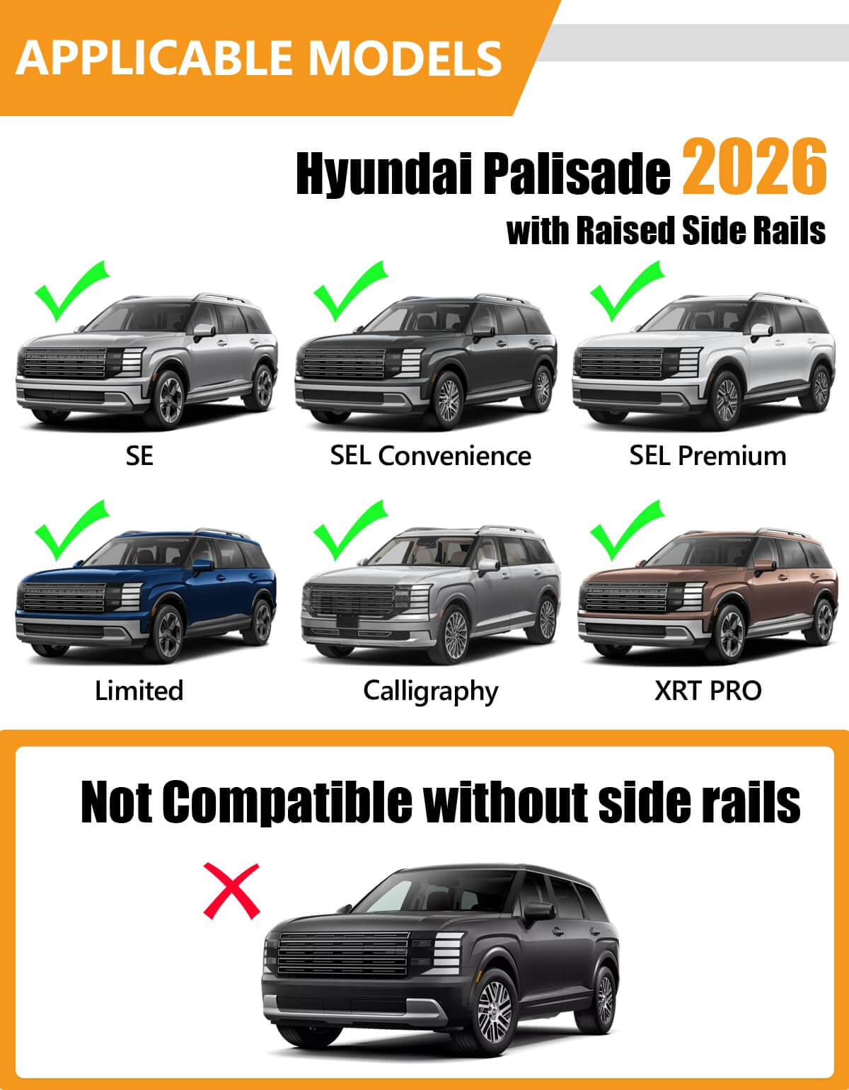 KINGGERI 330lbs All Aluminum Roof Rack Cross Bars Compatible with Hyundai Palisade 2026 with Raised Side Rails