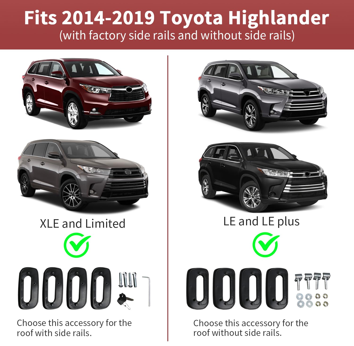 KINGGERI Lockable 220lbs Cross Bars Roof Racks Fit for Toyota Highlander 2014-2019 XLE Limited & SE LE & LE Plus