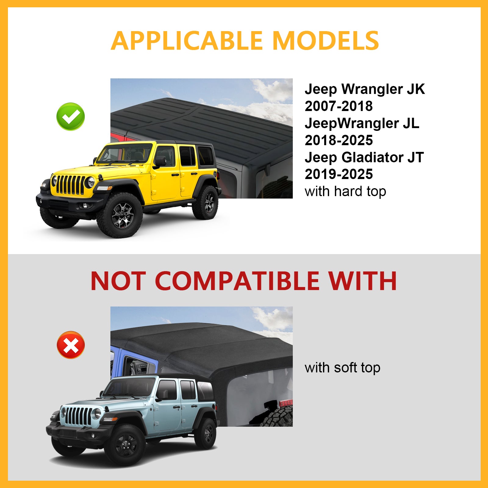 200 lbs Roof Rack Cross Bars Compatible with Jeep Wrangler JK JL Gladiator JT 2007-2025 with Anti-Theft Metal Lock