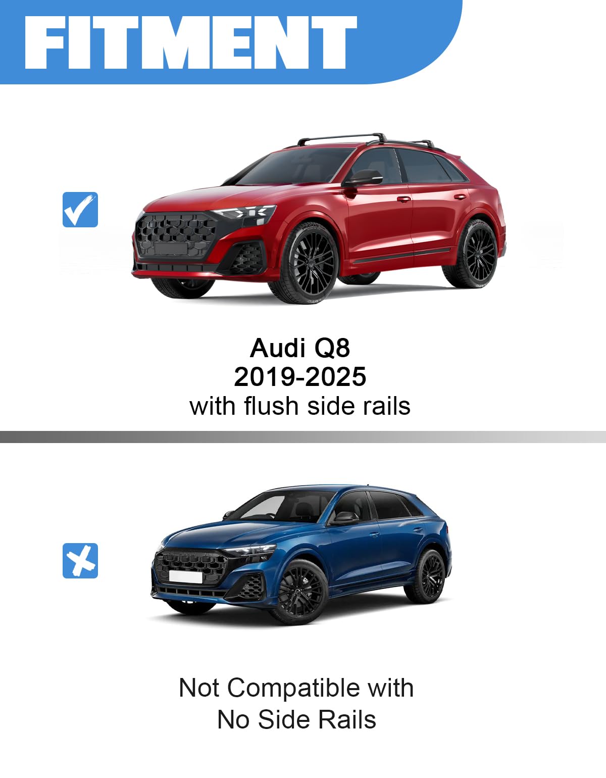 Lockable Roof Rack Cross Bars 220lb Compatible with Audi Q8 2019-2025 with Side Rails