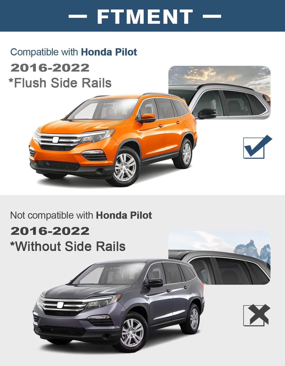 Roof Rack Cross Bars 220lbs Compatible with Honda Pilot 2016-2022 with Flush Rails, All-Metal Aluminum Heavy Duty