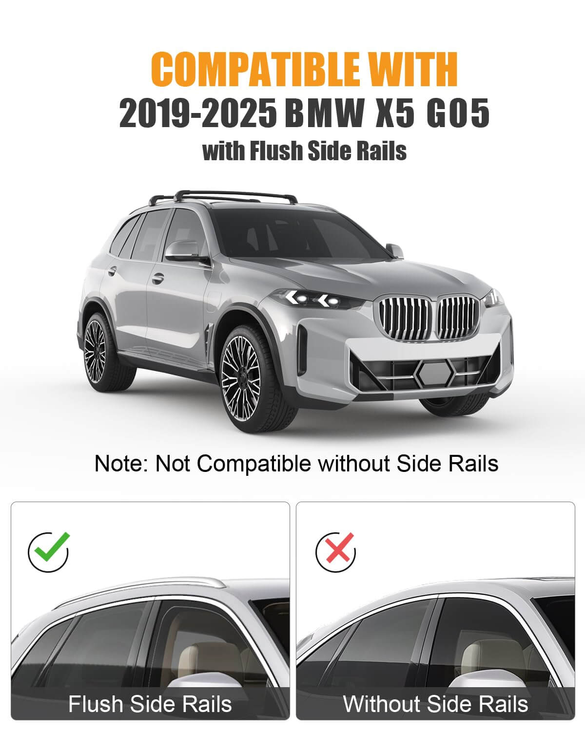 KINGGERI 330lb Lockable Roof Rack Cross Bars Compatible with BMW X5 G05 2019-2026 with Flush Side Rails