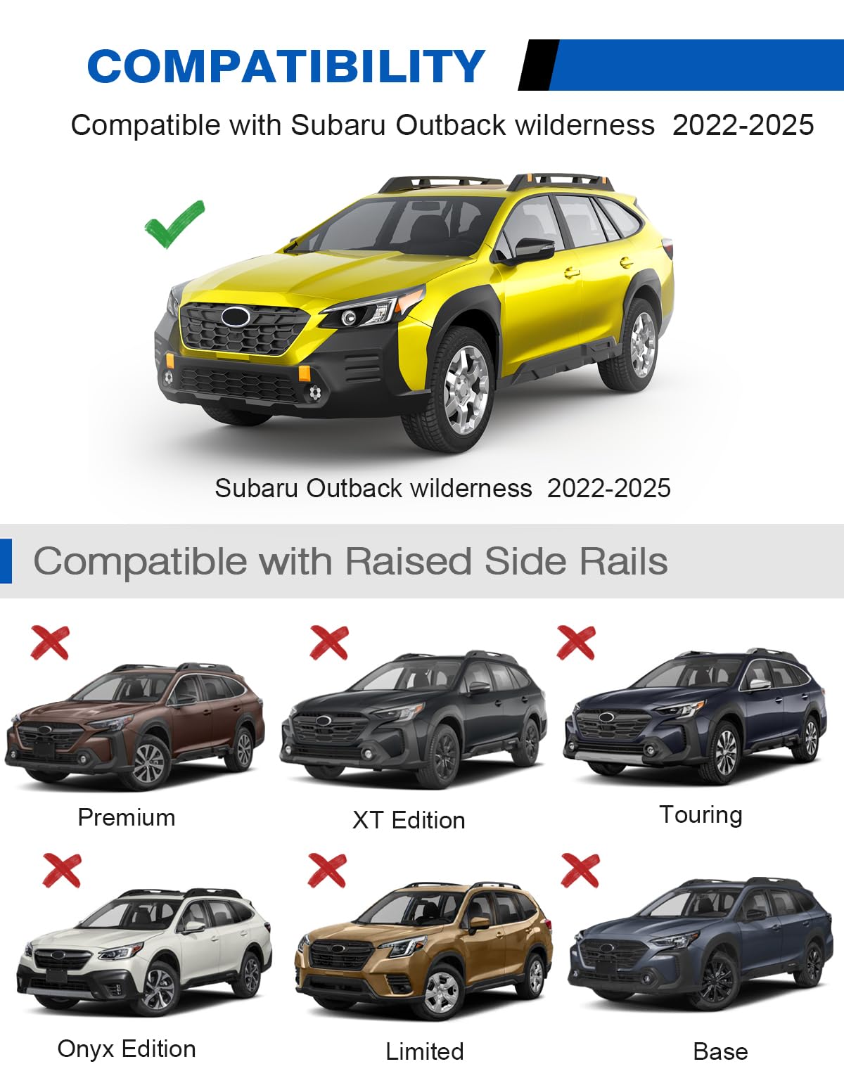 Lockable 220lbs Roof Rack Cross Bars Compatible with Subaru Outback Wilderness 2022-2025
