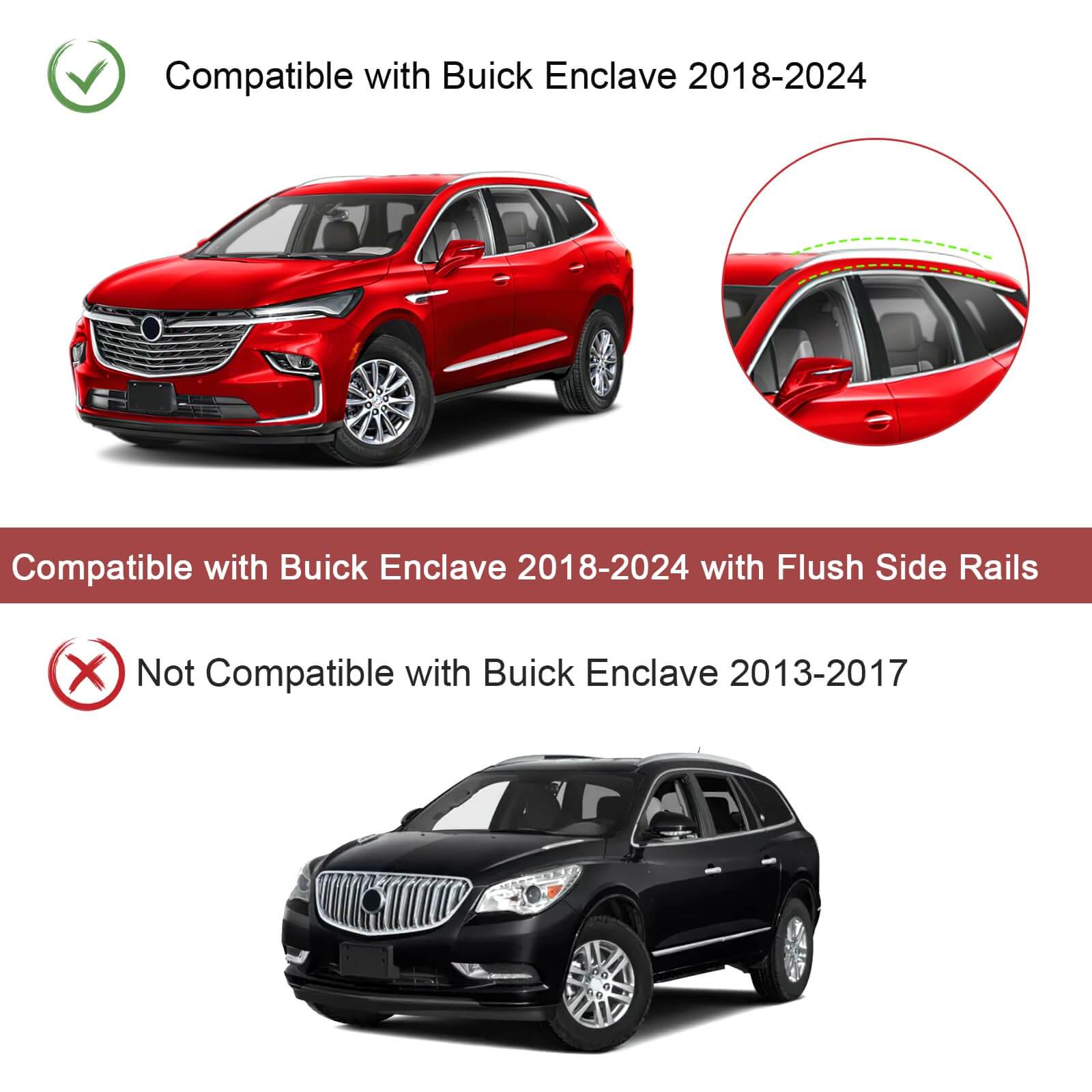 KINGGERI 260lbs Roof Rack Cross Bars Compatible with Buick Enclave 2018-2024 (with Flush Side Rails)