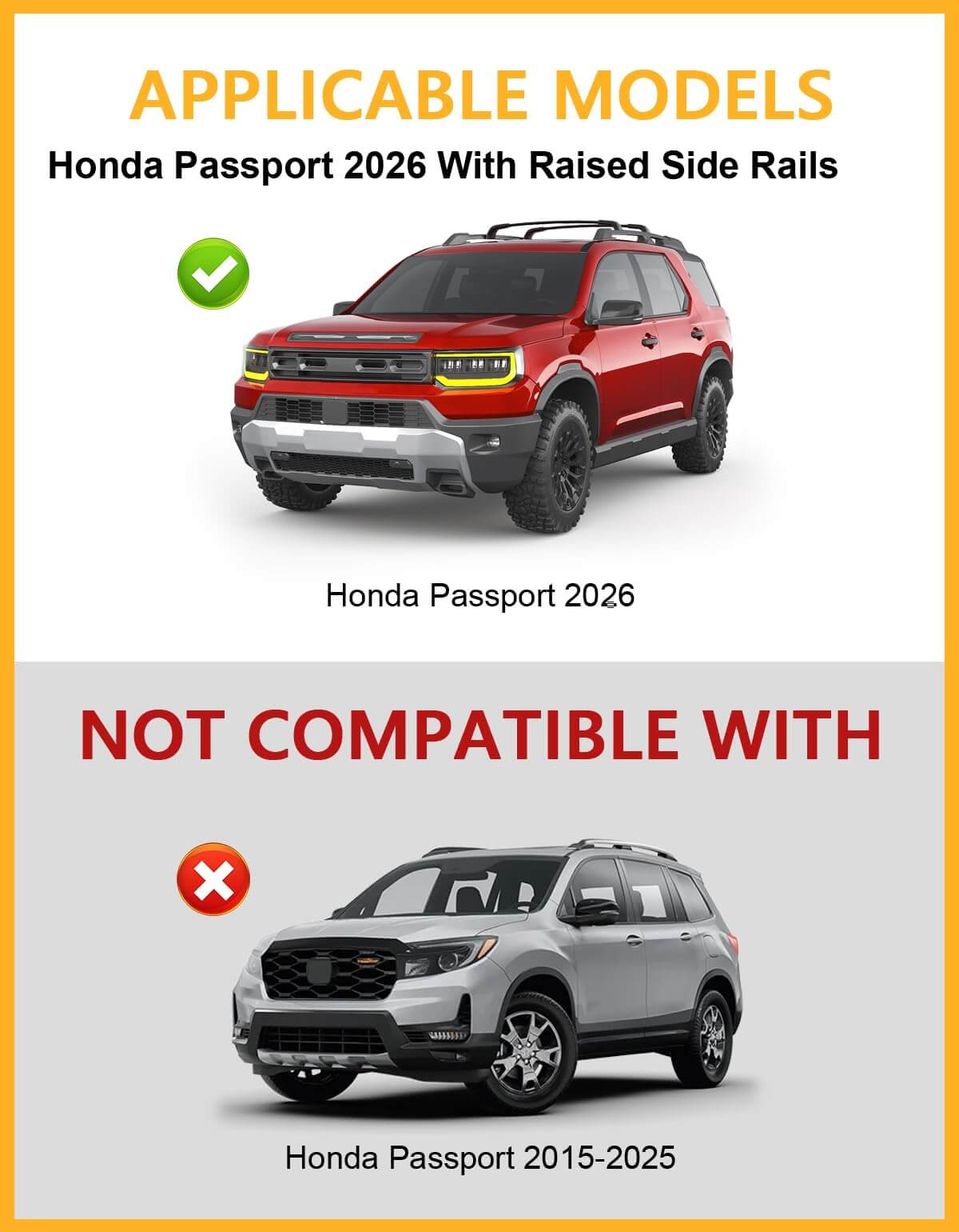 All Aluminum Roof Rack Cross Bars Compatible with Honda Passport 2026 with Raised Side Rails, 260lbs Lockable Heavy Duty