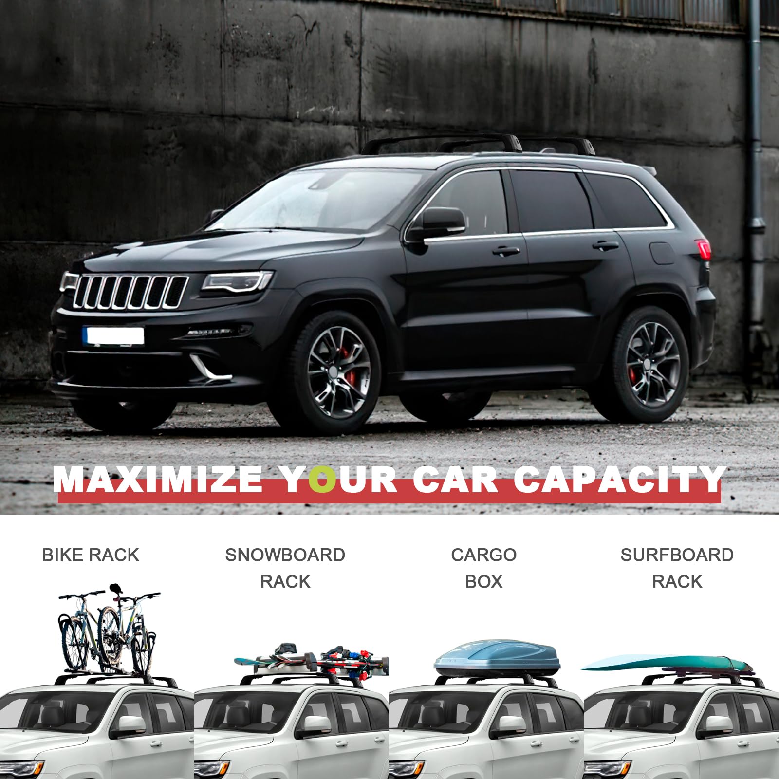 KINGGERI Lockable 260lbs Roof Racks Cross Bars Fit for Jeep Grand Cherokee Altitude & SRT & Trackhawk with Roof Black Moldings 2011-2022