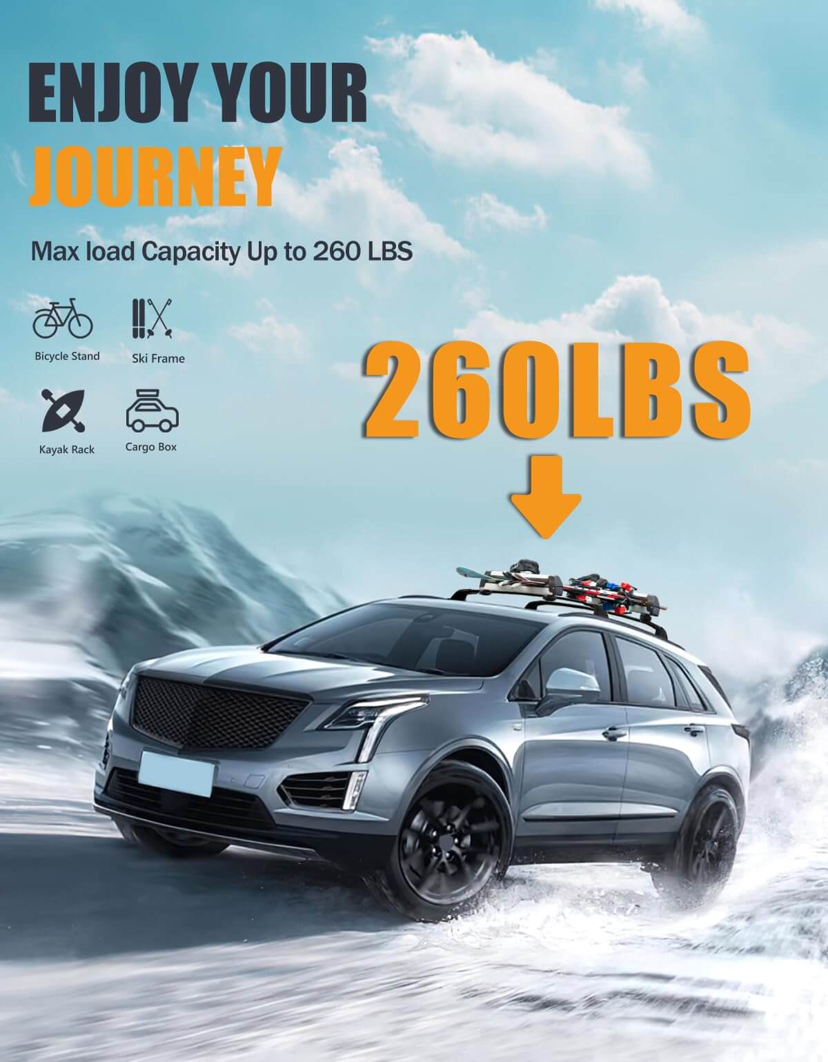 260lbs Lockable Roof Rack Cross Bars Compatible with Cadillac XT5 2017-2025 with Flush Side Rails