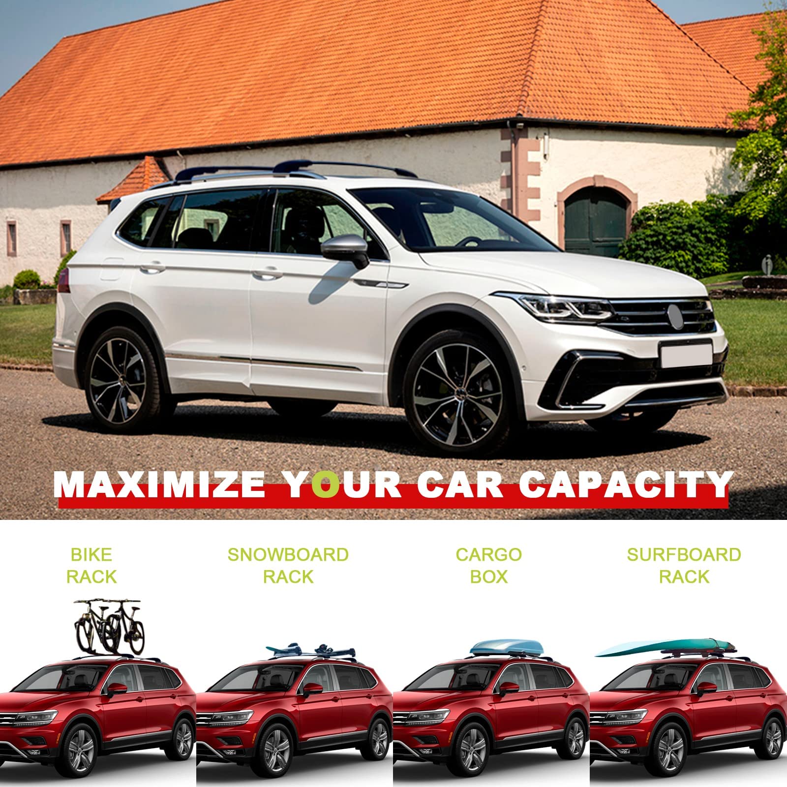 KINGGERI Roof Rack Cross Bars Fit for Volkswagen Tiguan 2018-2024 and Taos 2022-2024,Aluminum Roof Rails Crossbars