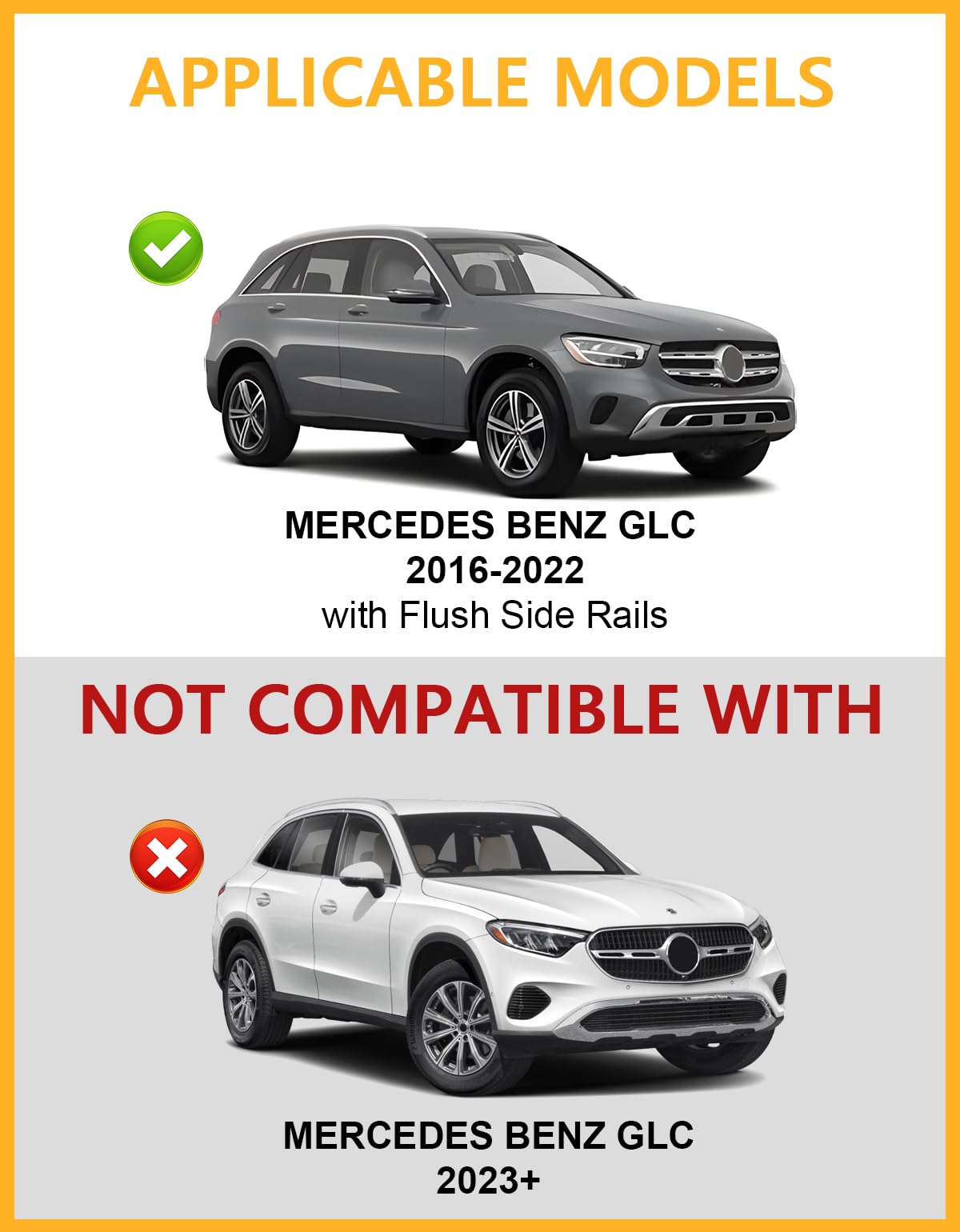 220lb Lockable Roof Rack Cross Bars Compatible with Mercedes Benz GLC 2016-2022 with Flush Side Rails