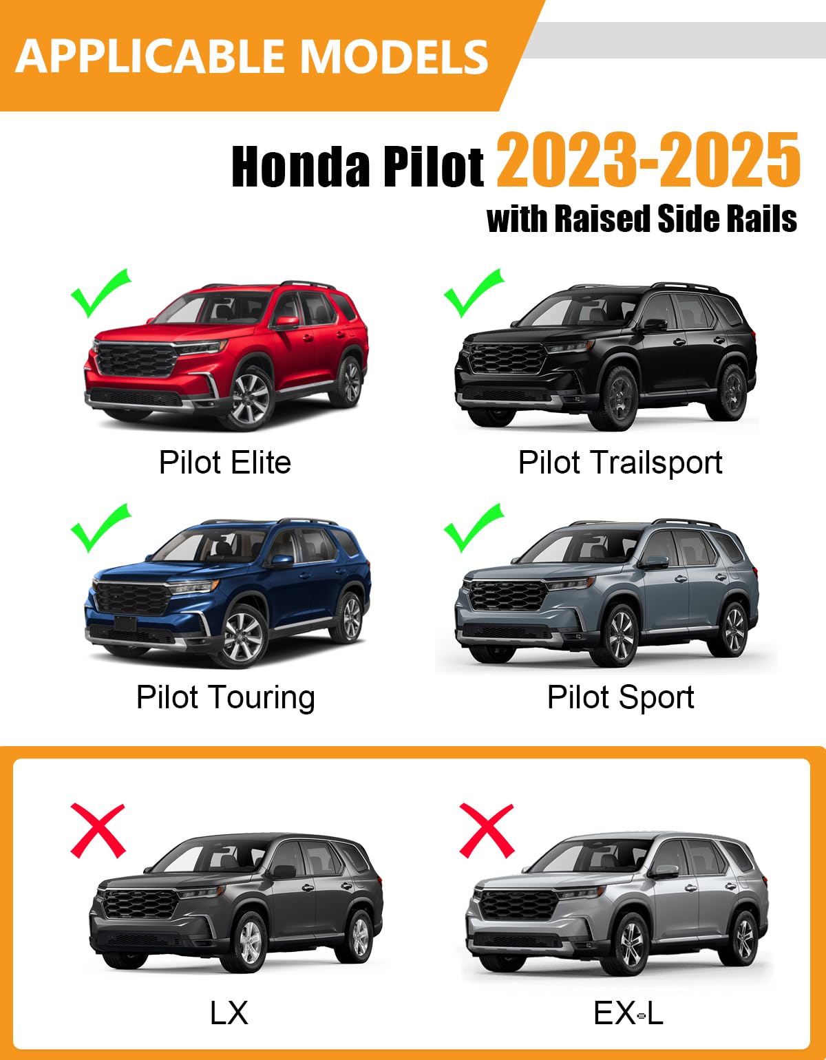 260lbs Lockable Roof Rack Cross Bars Compatible with Honda Pilot 2023-2025 Sport TrailSport Touring Elite with Raised Rails (Not for LX & EX-L)