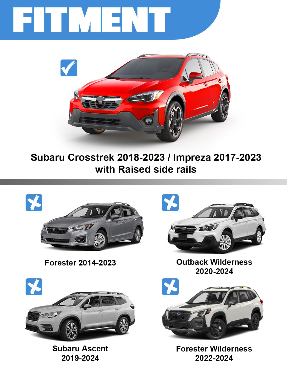 KINGGERI Roof Rack Cross Bars 260lbs Fit for Subaru Crosstrek 2018-2023 & Impreza 2017-2023 (with Raised Rails)