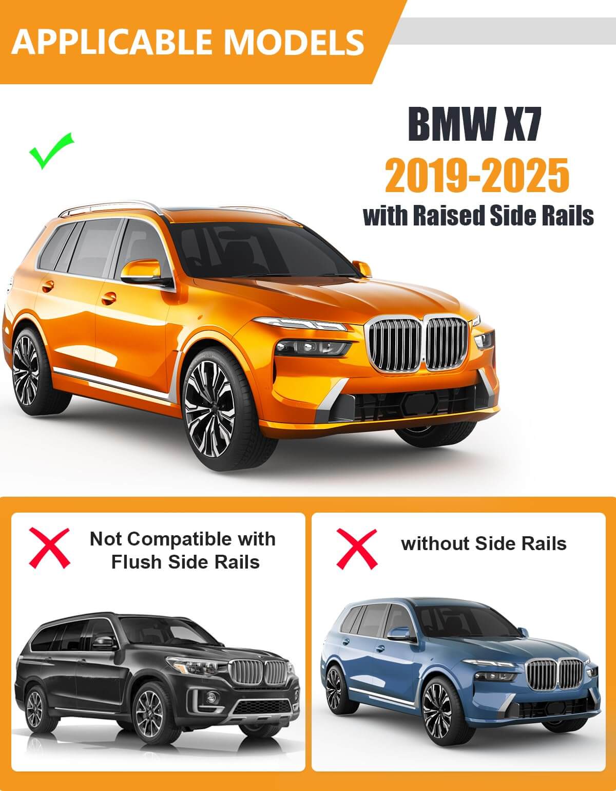 KINGGERI 300lbs Lockable Roof Rack Cross Bars Compatible with BMW X7 G07 2019-2026 with Raised Side Rails