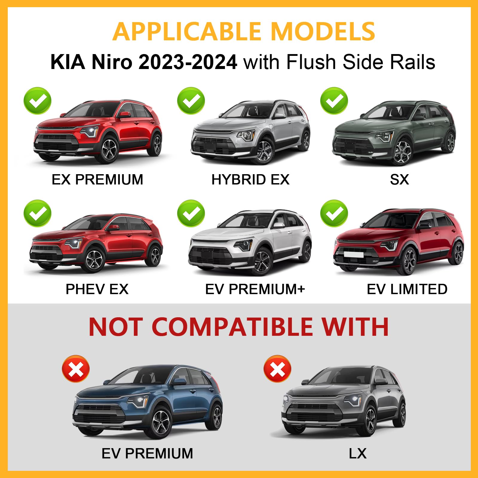 220lbs Lockable Roof Rack Cross Bars Compatible with Kia NIRO 2023 2024 2025 with Flush Side Rails