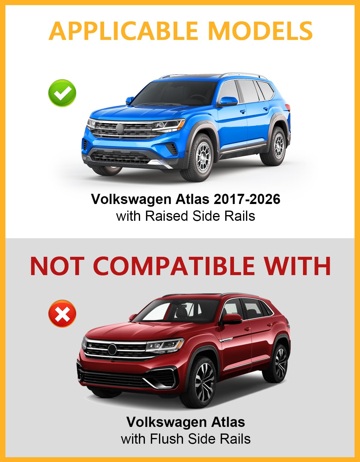 KINGGERI Roof Rack Cross Bars Compatible with Volkswagen VW Atlas 2017-2025 with Raised Side Rails(Not For Atlas Cross Sport)