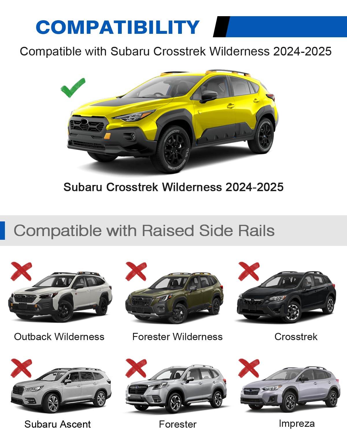 Lockable 220lbs Roof Rack Cross Bars Compatible with Subaru Crosstrek Wilderness 2024 2025 with Raised Side Rails