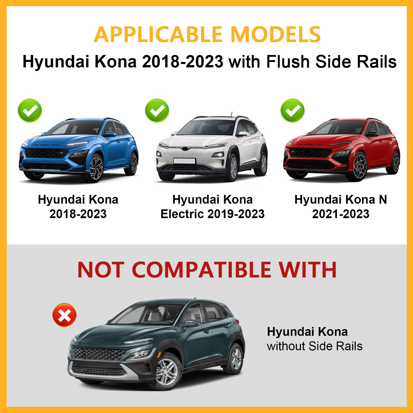 Lockable 220lbs Roof Rack Cross Bars Compatible with 2018-2023 Hyundai Kona & Kona N & Kona Electric with Flush Side Rails