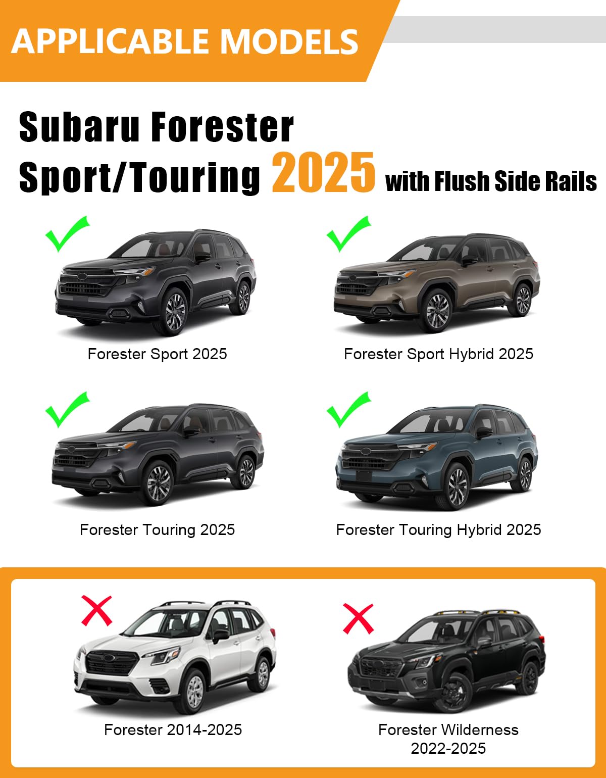 220lbs Lockable Roof Rack Cross Bars Compatible with 2025 Subaru Forester Sport/Touring Hybrid (with Flush Side Rails)