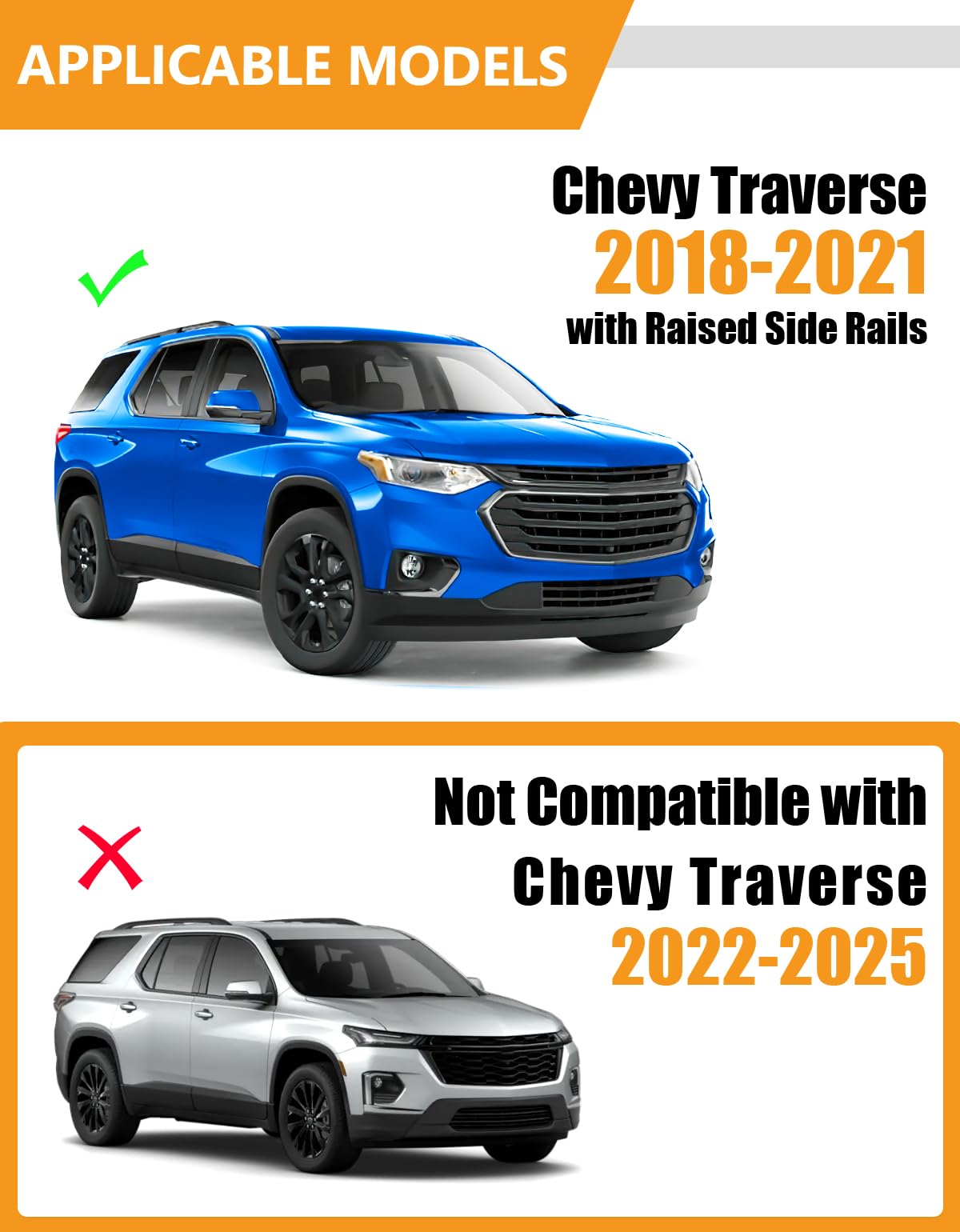 260lbs Lockable Roof Rack Cross Bar Compatible with Chevrolet Chevy Traverse 2018-2021 with Raised Side Rails