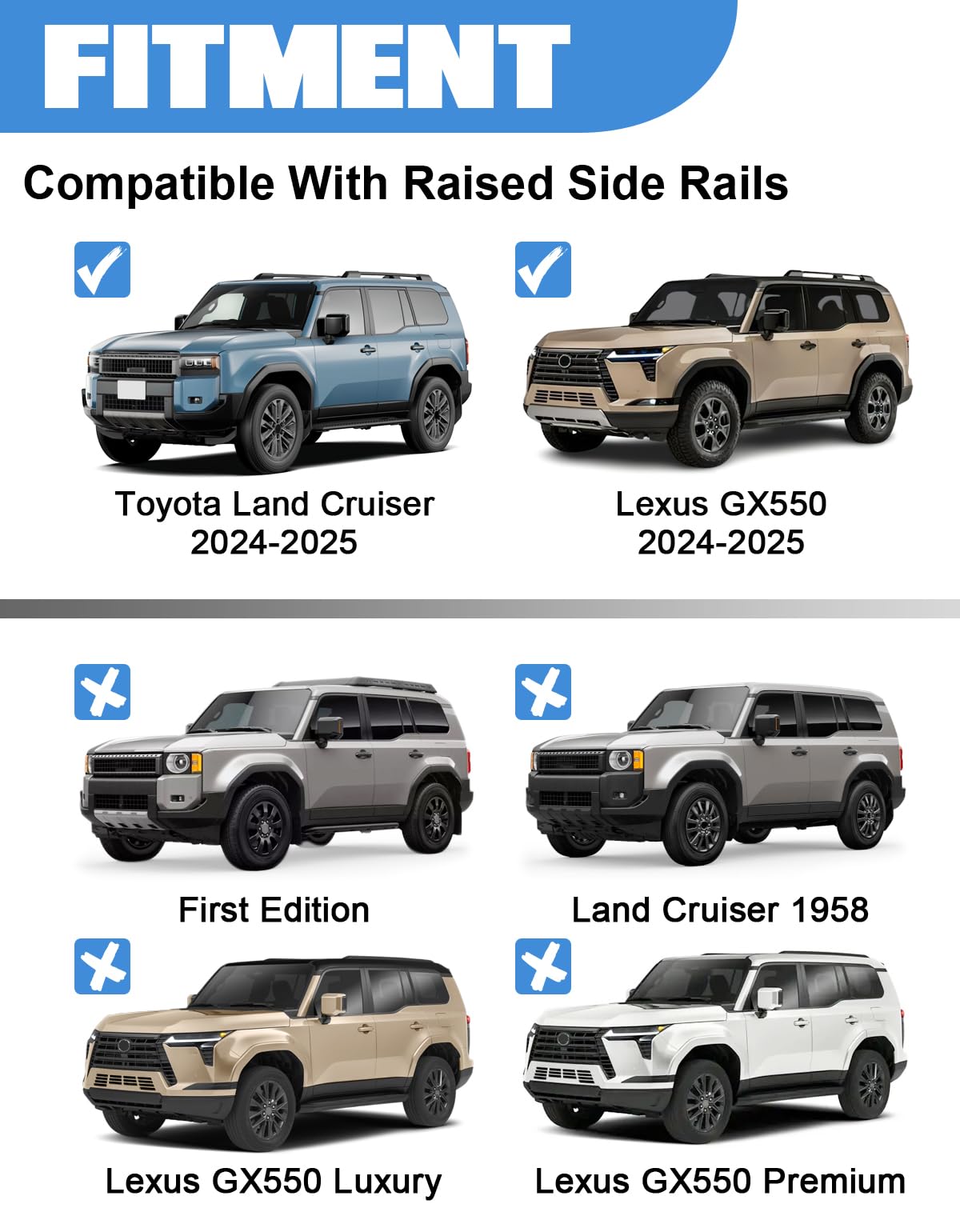 Lockable Roof Rack Cross Bars 220lb Compatible with 2024 2025 Toyota Land Cruiser 250 /Lexus GX550 with Raised Side Rails